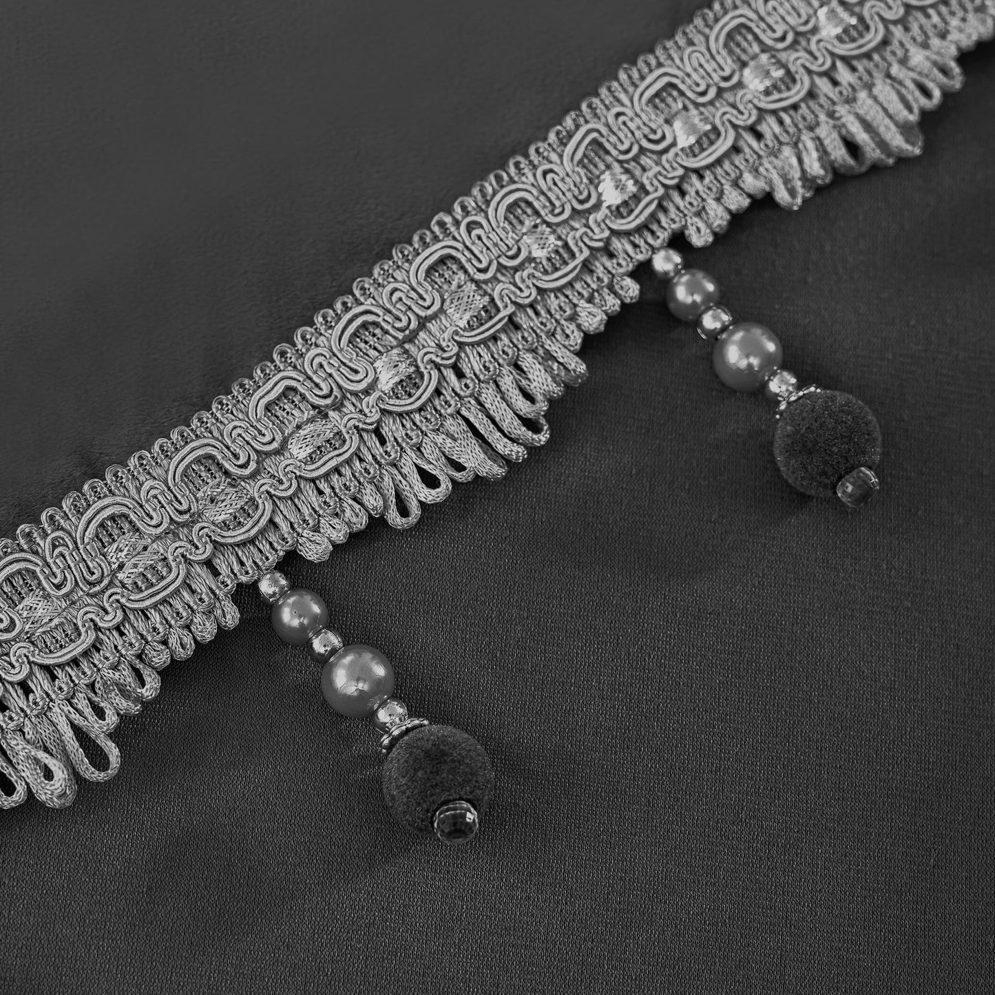 Phating Velvet Waterfall Swag Valance for Bedroom, Valances with Tassels for Living Room Rod Pocket Valances (1 Panel, Grey, W39 inches)