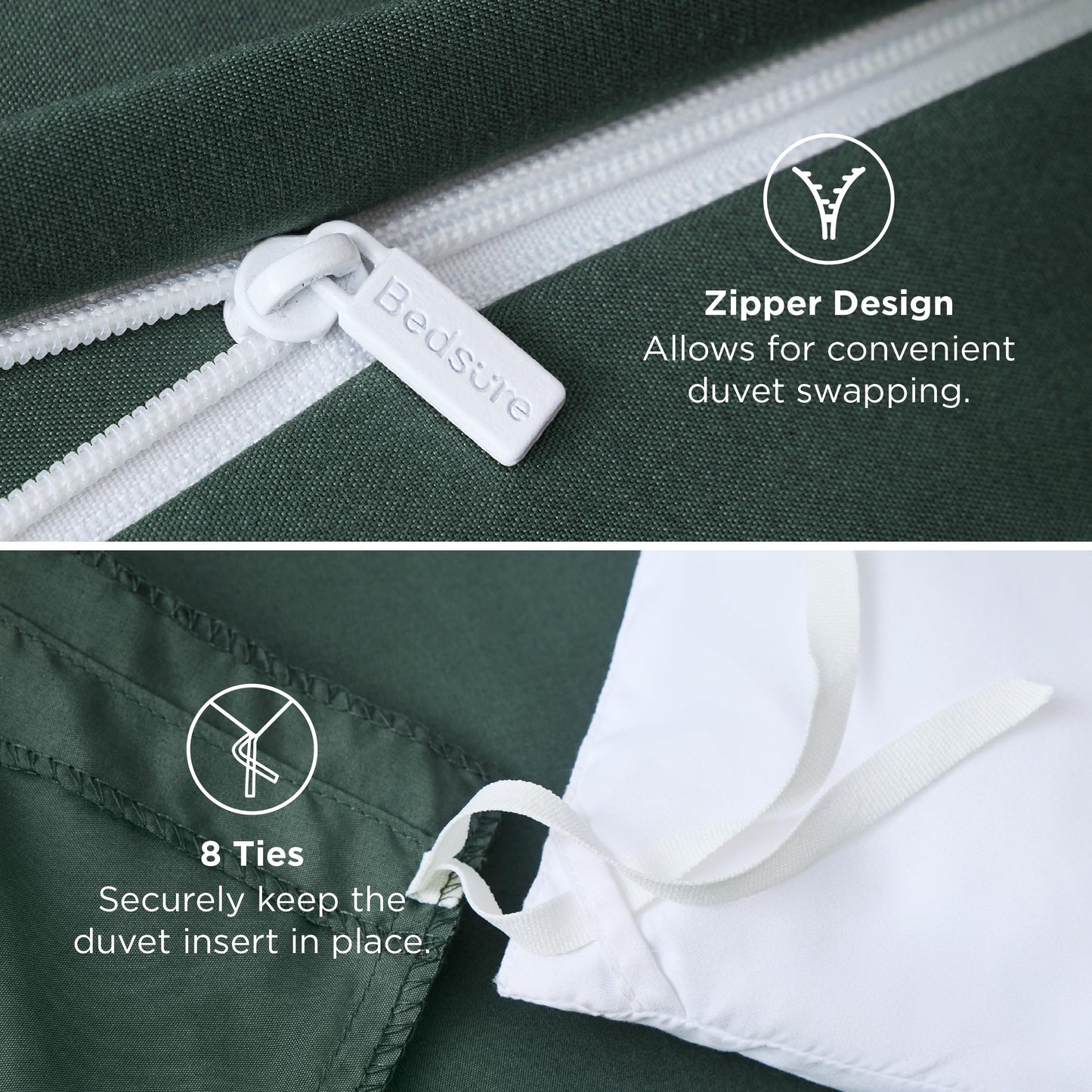 Bedsure Duvet Cover Queen Size - Soft Double Brushed Bedding Set for Kids & Adults, Zipper Closure, 3 Pieces, Includes 1 Duvet Cover (90"x90") & 2 Pillow Shams, NO Comforter, Forest Green