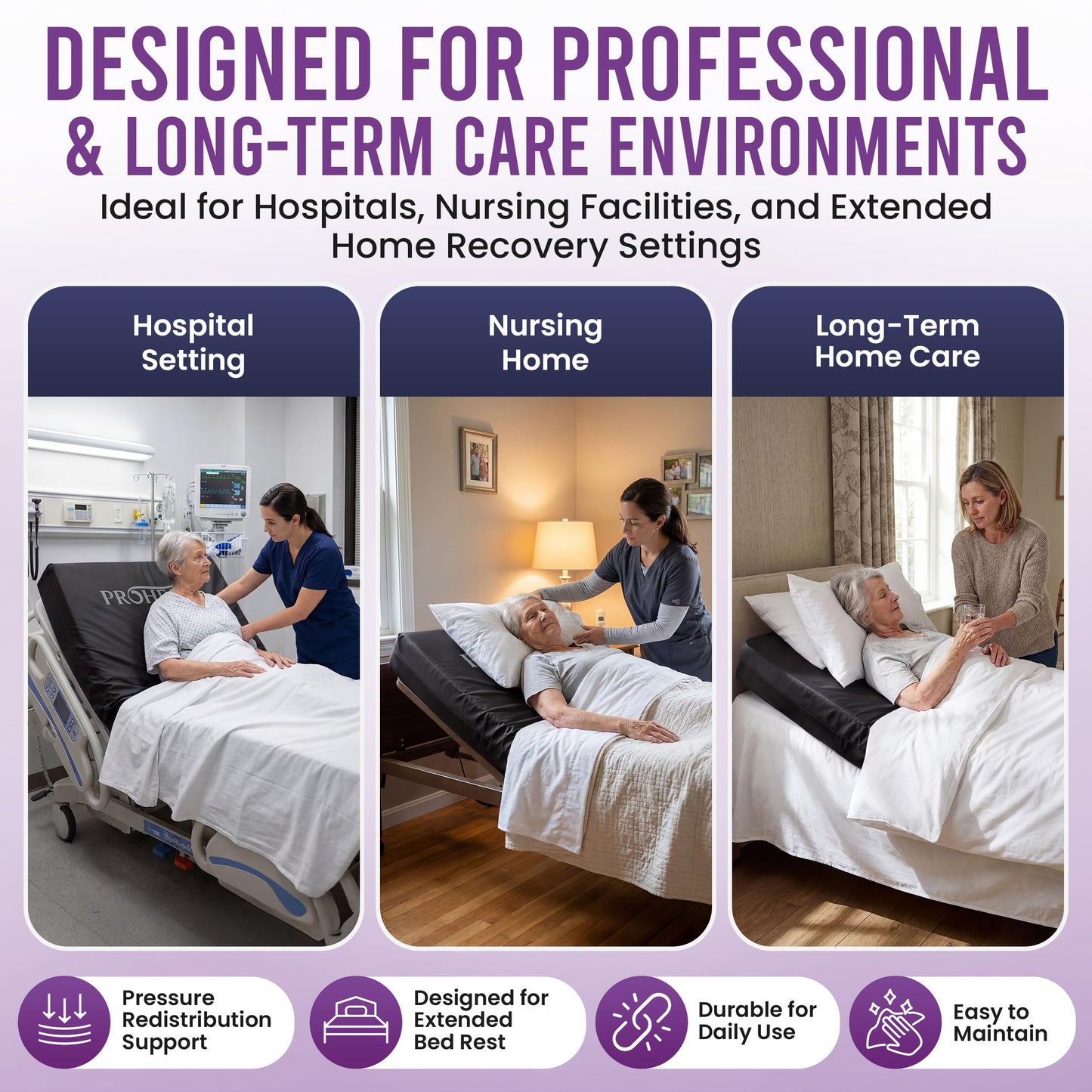 ProHeal Multi-Tiered Hospital Bed Mattress for Pressure Redistribution - Memory Foam Sloped Heel - Moderate to High Bed Sore Treatment Medical Mattress - 36" x 76" x 6"