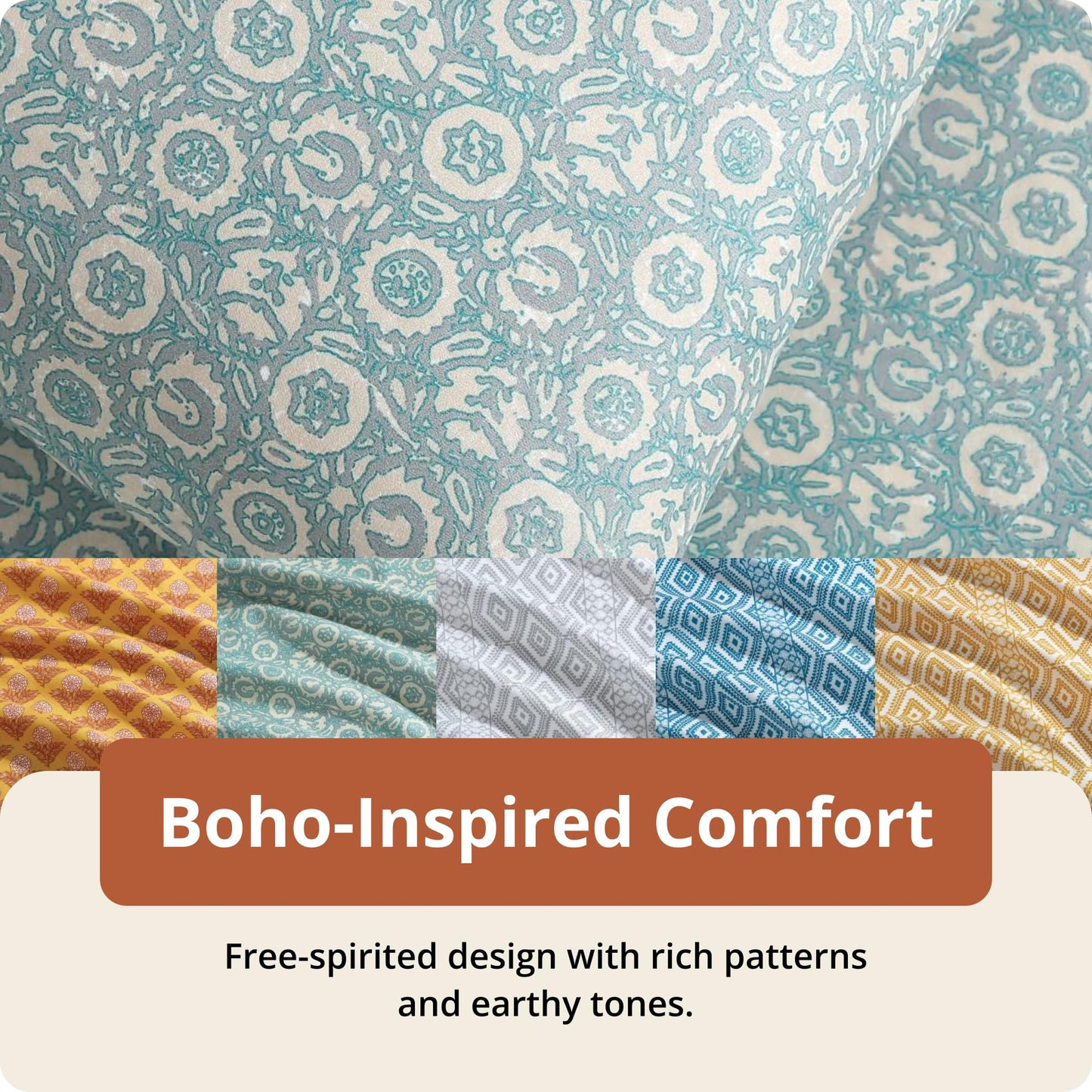 Indigo Ink Queen Size 4-Piece Sheet Set - Fitted & Flat Sheets & Pillowcases, Medium Weight, Soft & Breathable, Durable & Wrinkle Resistant, Deep Pocket Sheets, Jacobean Oasis Collection, Green
