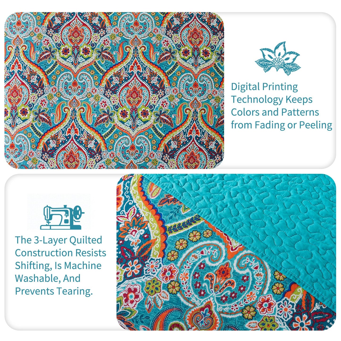 TWINRUN Cotton California King Quilt, Floral Style Oversized King Size Bedspreads (108 * 118 Inch),3 Pieces Lightweight Quilted Cotton California King Bed Set for All Seasons