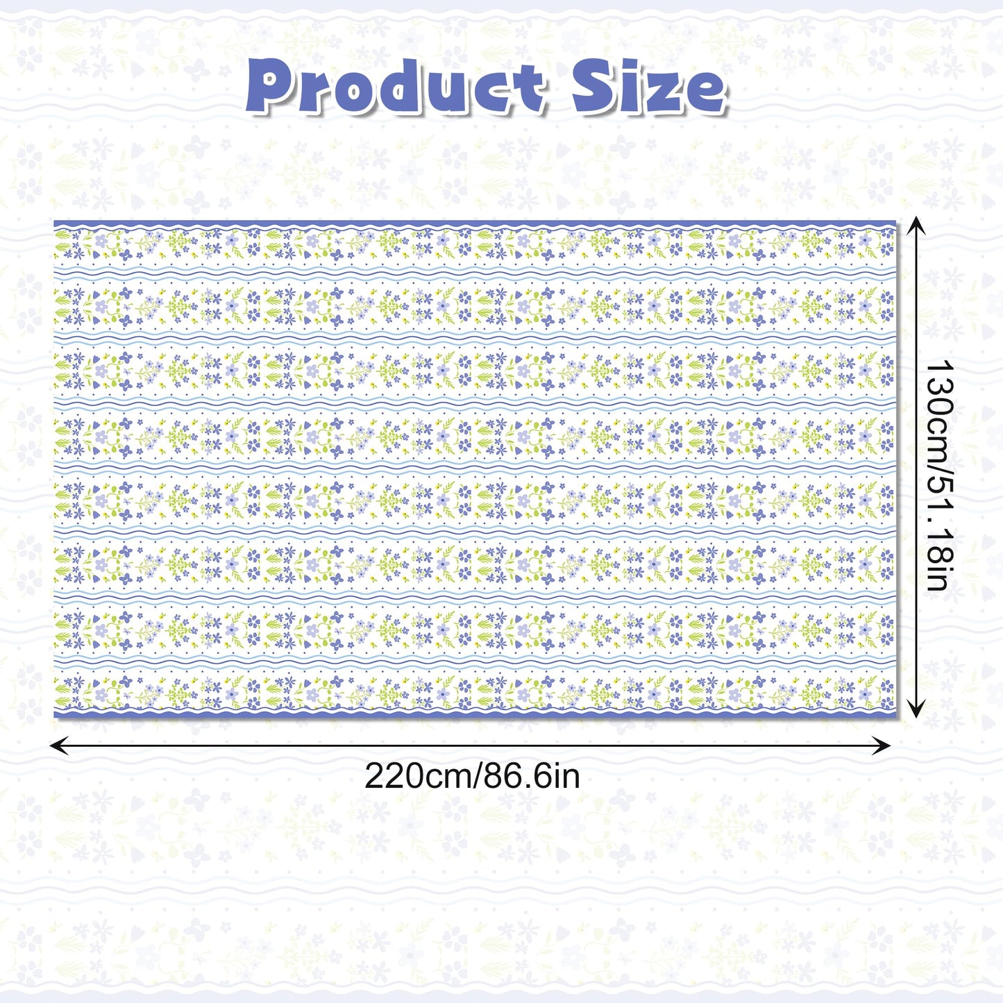 CC HOME 1Pc Blue Flowers Party Plastic Tablecloth 54 x 87 Inch Long Table Cover, Fresh Wildflowers Party Tablecover for Floral Theme Kids Baby Shower Birthday Dinner Picnic Kitchen Event