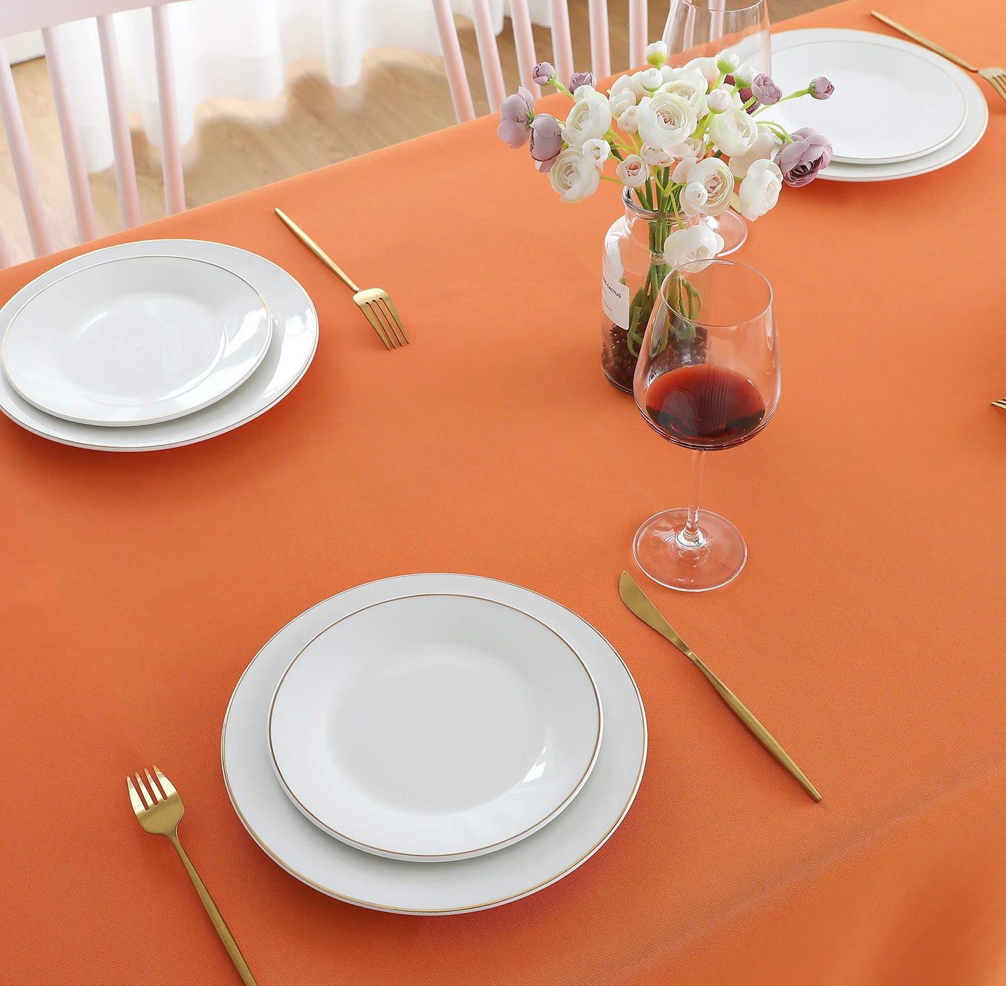 FOLINS&HOME Orange Rectangular Table Cloth in Heavy Duty and Water Resistant Polyester-Wrinkle Free Spillproof and Washable Tablecloth 60 x 120 inch-Table Cover for Indoor and Outdoor-Oblong/Rectangle