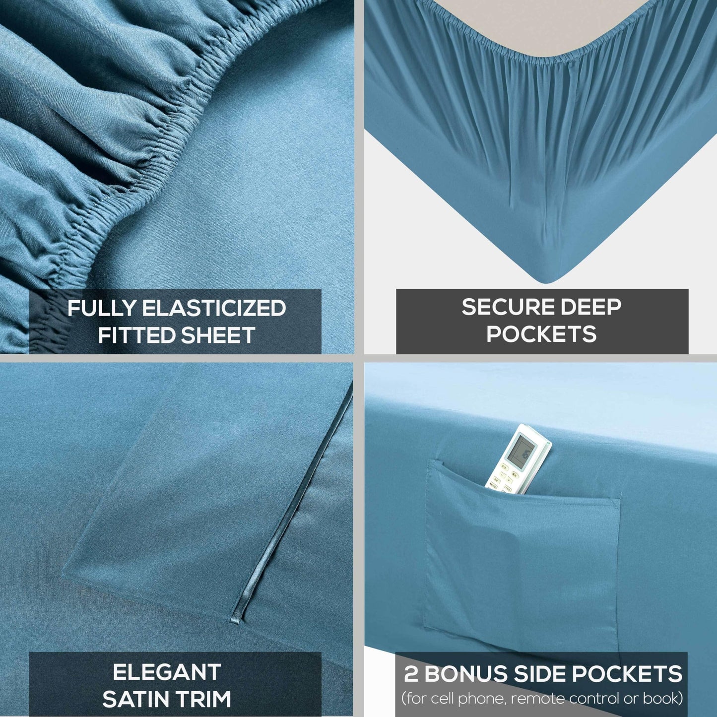 Mueller UltraTemp 6 PC Queen Sheet Set - Ultra-Soft Luxury Series, Cooling & Breathable Hotel Luxury Bed Sheets, Deep Pocket Wrinkle-Free Oeko-TEX, Denim