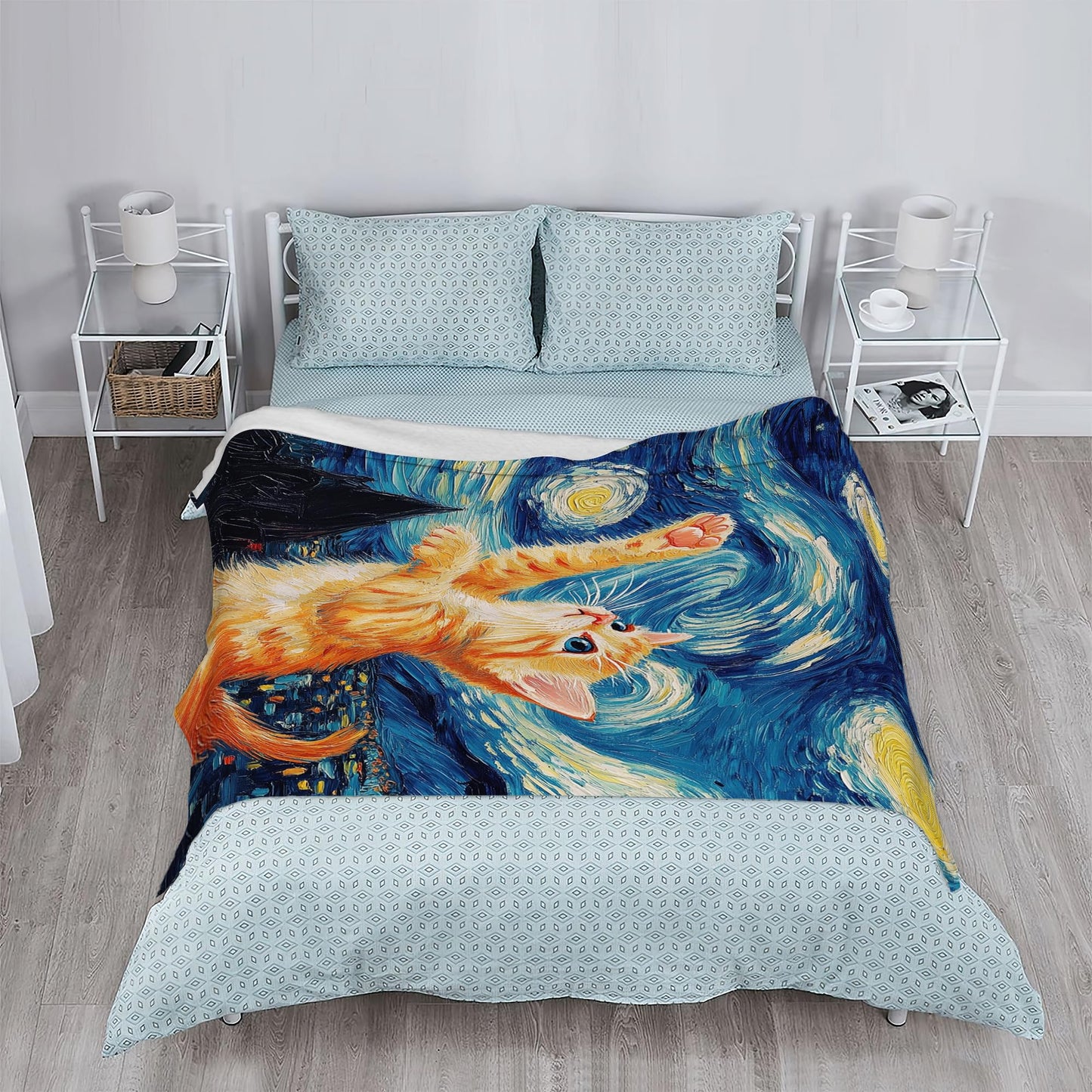 Throw Blanket for Couch,Cute Cat Plush Fall Throw,Blue Starry Sky Soft Fluffy Blanket for Sofa Decoration,Flannel Fleece Blanket for Naps,Reading,Traveling,Camping,50 X 60 Inch