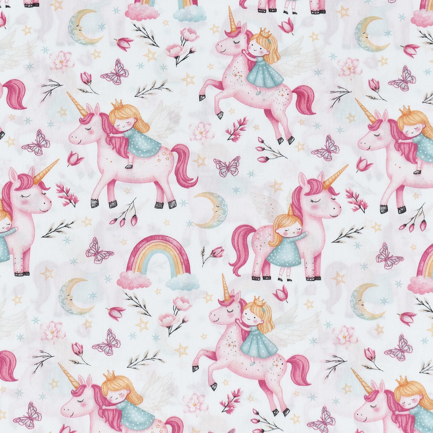 J-pinno Princess Unicorn Horse Pink Cute Adorable Twin Sheet Set for Kids Girls Boys Children,100% Cotton, Flat Sheet + Fitted Sheet + Pillowcase Bedding Decoration Gift Set