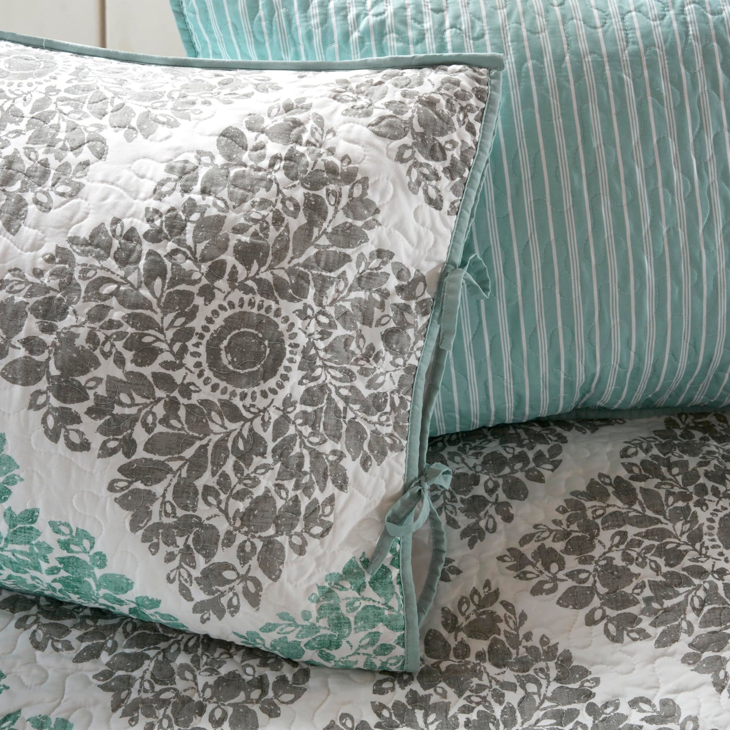 Madison Park Daybed Cover Set - Double Sided Quilting Casual Design, All Season Bedding with Bedskirt, Matching Shams, Decorative Pillow, 75"x39", Diamond Aqua 6 Piece