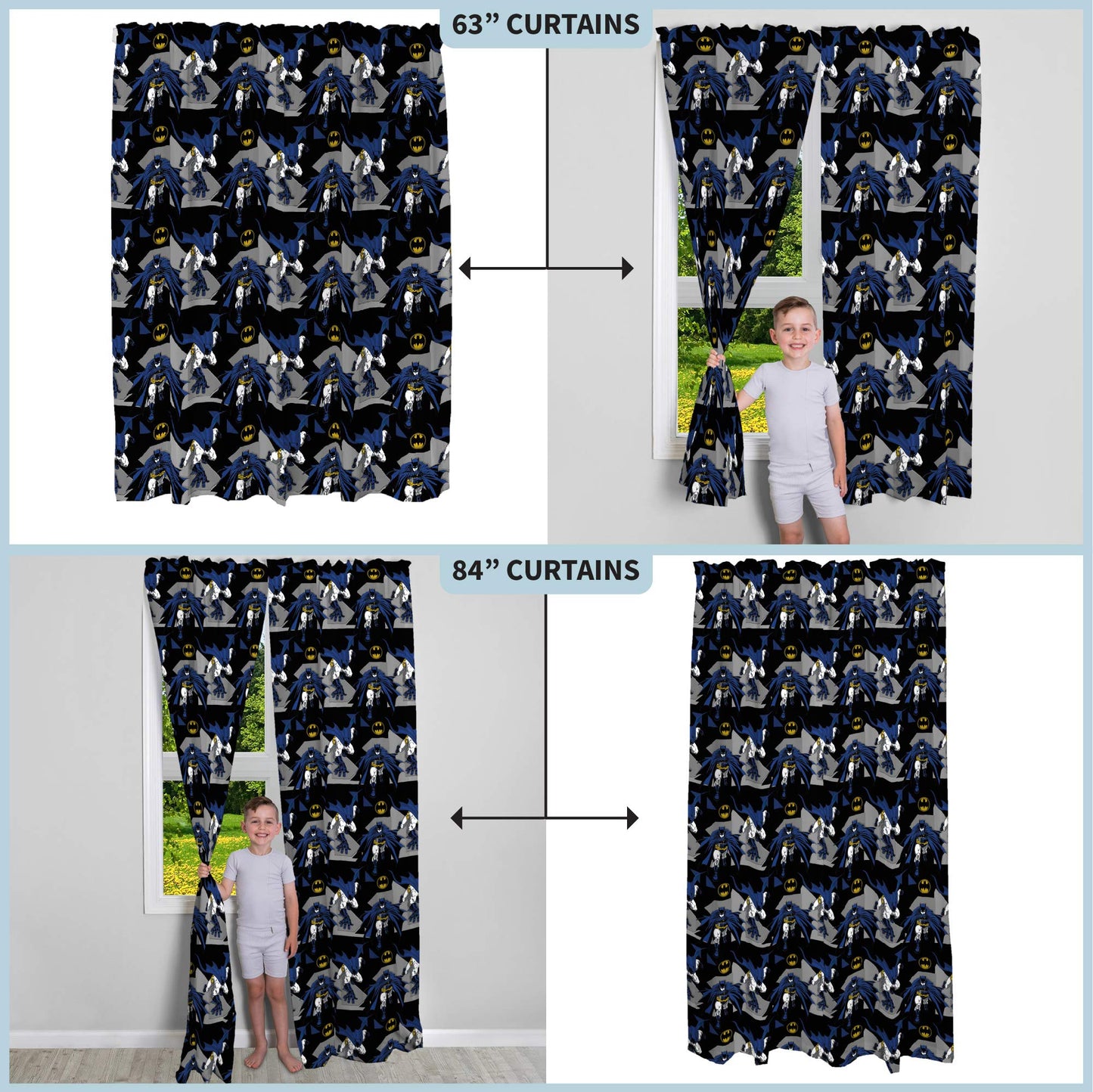 Franco Kids Room Window Curtains Drapes Set, 82 in x 63 in, Batman