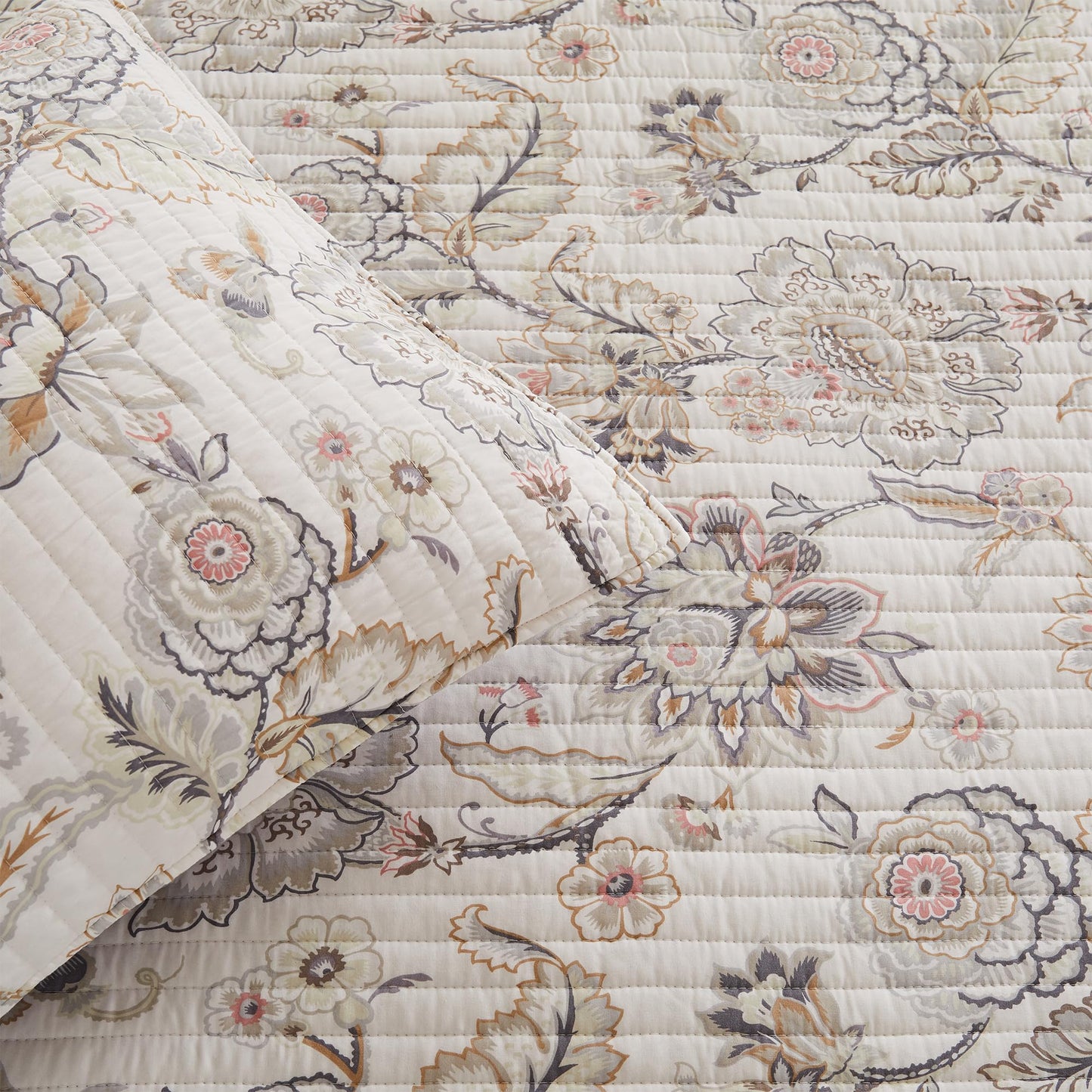 Levtex Home Ophelia Blush Reversible King Bedspread Set (120x106in) with 2 Pillow Shams (36x20in) - Floral Bedding - Blush, Grey - Rayon King Size Bedspread Set - Soft, Pre-Washed