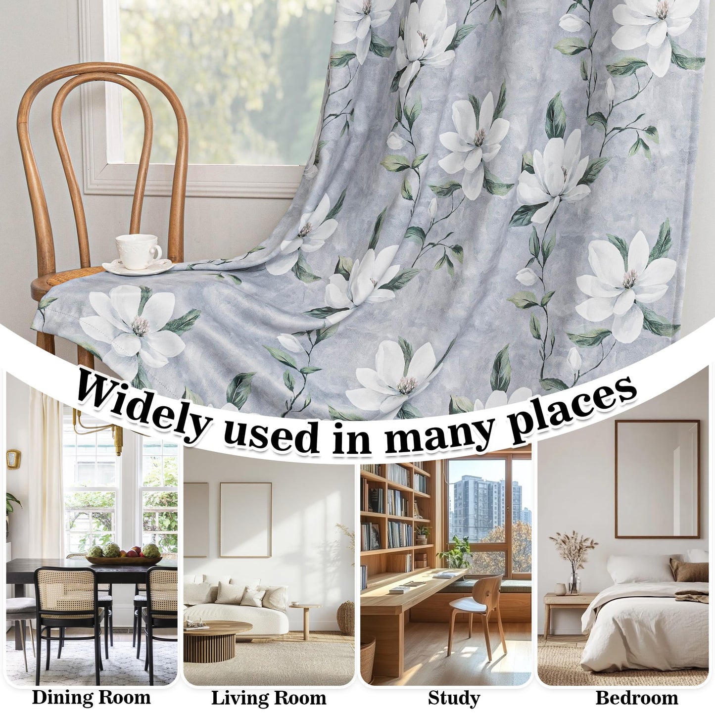 MYSKY HOME Floral 95% Blackout Curtains 84 Inches Long 2 Panels Set for Living Room - Thermal Insulated Black Out Flower Pattern Printed Drapes Grommet Top Bedroom, 52" W Each Panel, Light Grey