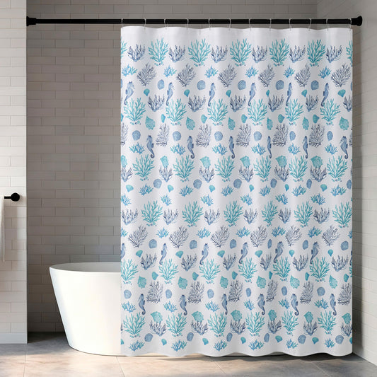 Creative Home Ideas 70"x72" Fabric Shower Curtain with 12 Hooks, South Cape Coastal Teal Blue 13-Piece Shower Set