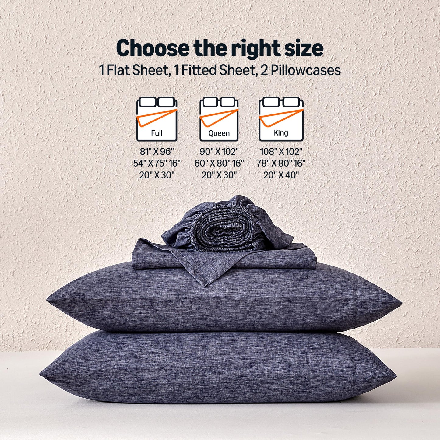 Amazon Basics Sheet Set Cationic 4-Piece Bedding Set, Wrinkle Free and Easy Fit, Easy Care Bedding with 1 Deep Pocket Fitted Sheet, 1 Flat Sheet, and 2 Pillowcases, King, Blue