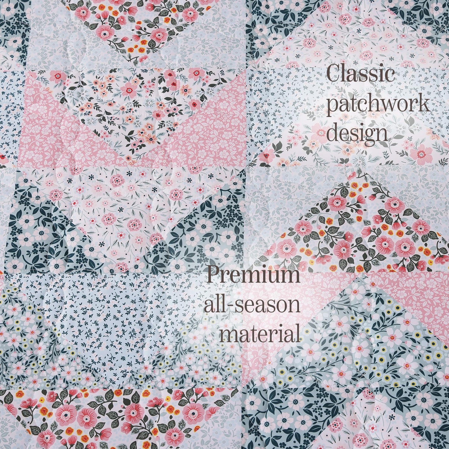 BLOOMHAVEN Quilt Set Queen Size, Patchwork Pink Floral Quilt Sets, Reversible Bedspread Lightweight and Breathable for All Seasons, Soft Quilted Bedspread with 2 Pillow Shams