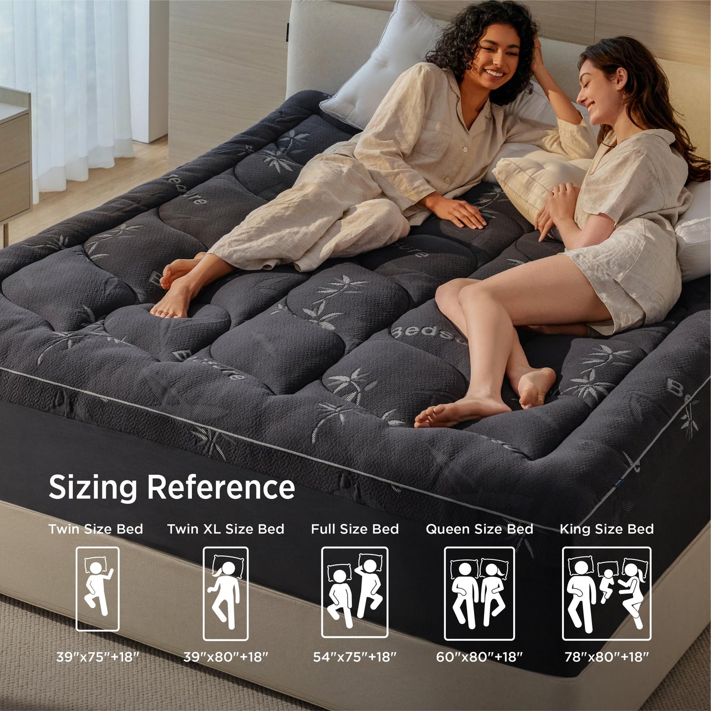 Bedsure Dual-Layer 5 Inch Memory Foam Mattress Topper King, 3 Inch Memory Foam + 2 Inch Viscose Made from Bamboo Mattress Topper Pad Cover, Breathable & Pressure Relief, Black
