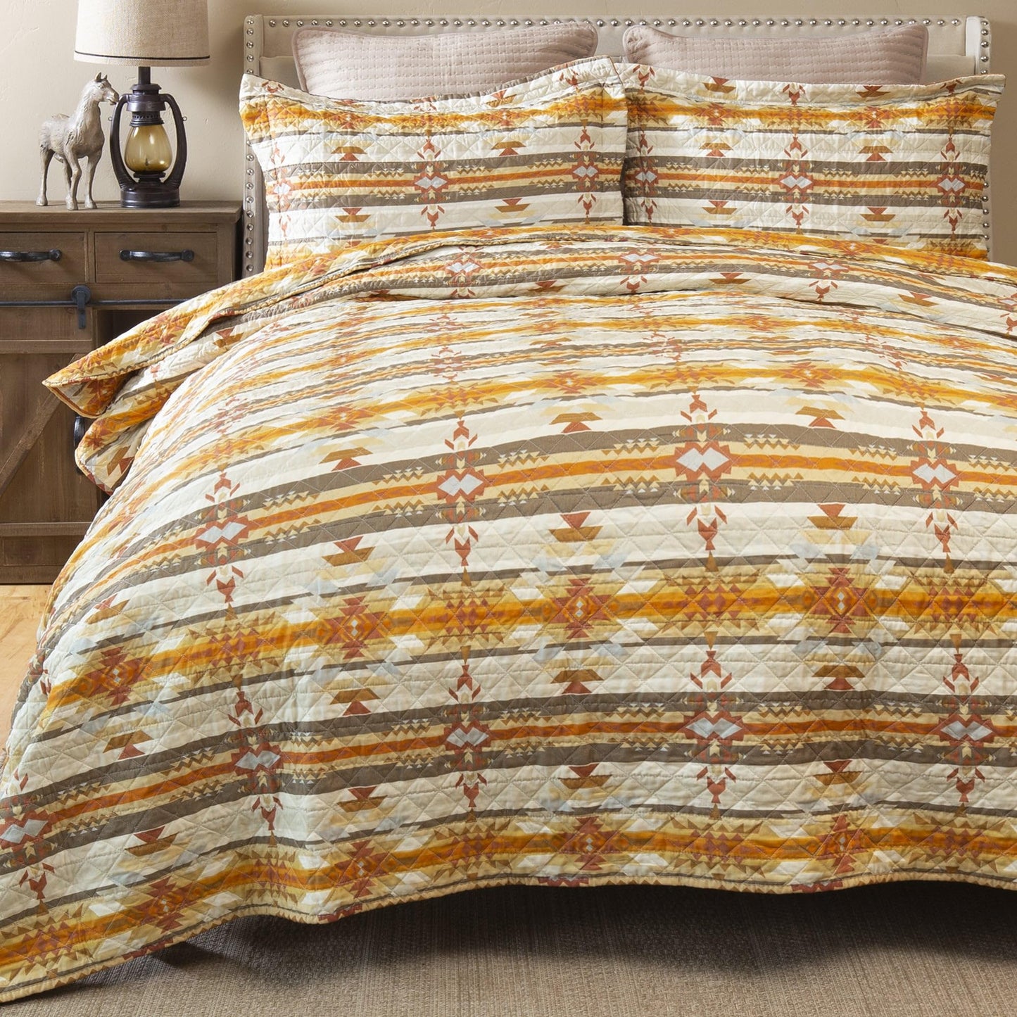 Carstens Western Aztec Country Bedding Set, Southwestern 3-Piece Microfiber Quilt Set, Wrangler Western Amarillo Sunset, King