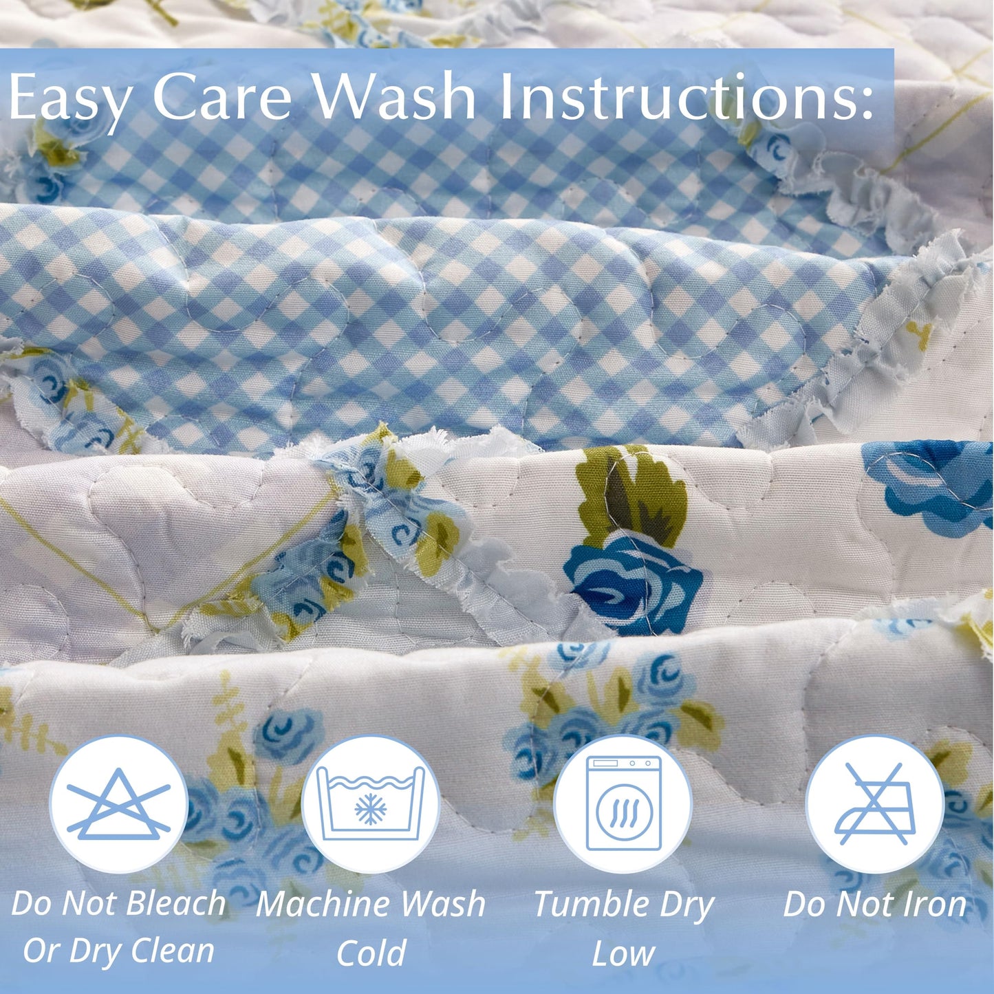 Virah Bella 3 Piece Full/Queen Lodge Quilt Bedding Set - Rustic Country Reversible Comforter Set with Decorative Pillow Shams - Garden of Blues