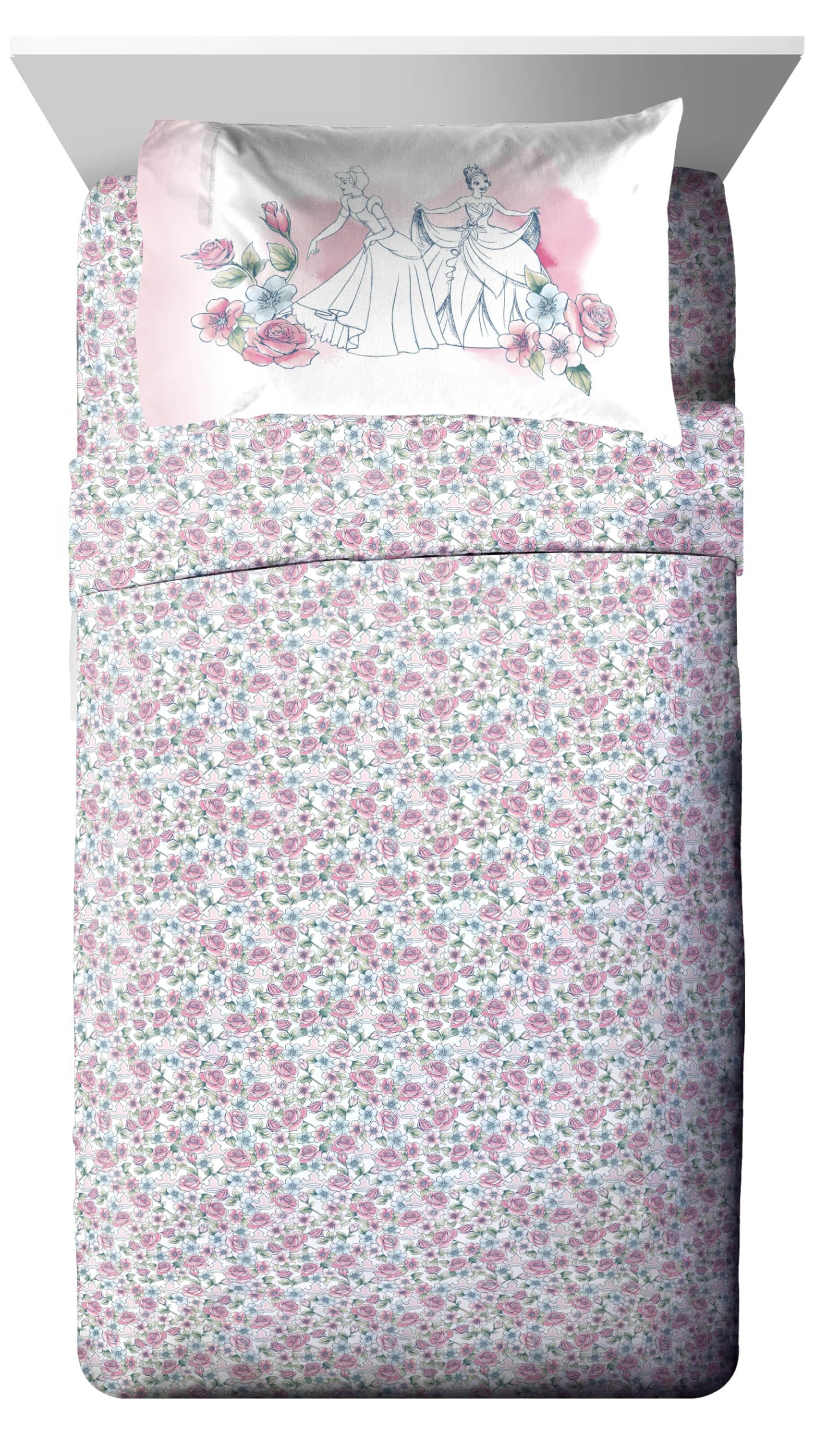 Jay Franco Kids Comforter Set Includes Sheets and Pillow Covers - Soft and Cozy Bed Set for Stylish Room Decor, Pink - Disney Princess, 5 Piece Twin Bedding