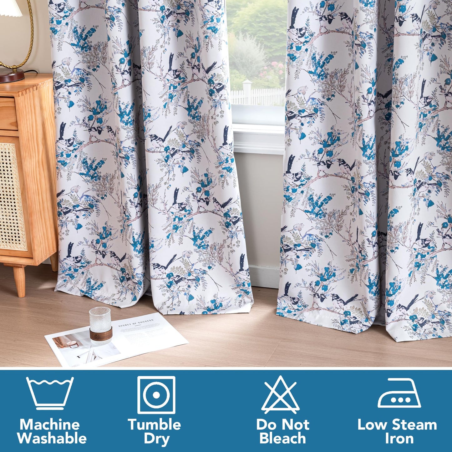 H.VERSAILTEX Floral 100% Blackout Curtains 84 inch Length 2 Panels Vintage Curtains Thermal Insulated Room Darkening Patterned Curtain Drapes for Bedroom Living Room with Grommet, Blue/Black