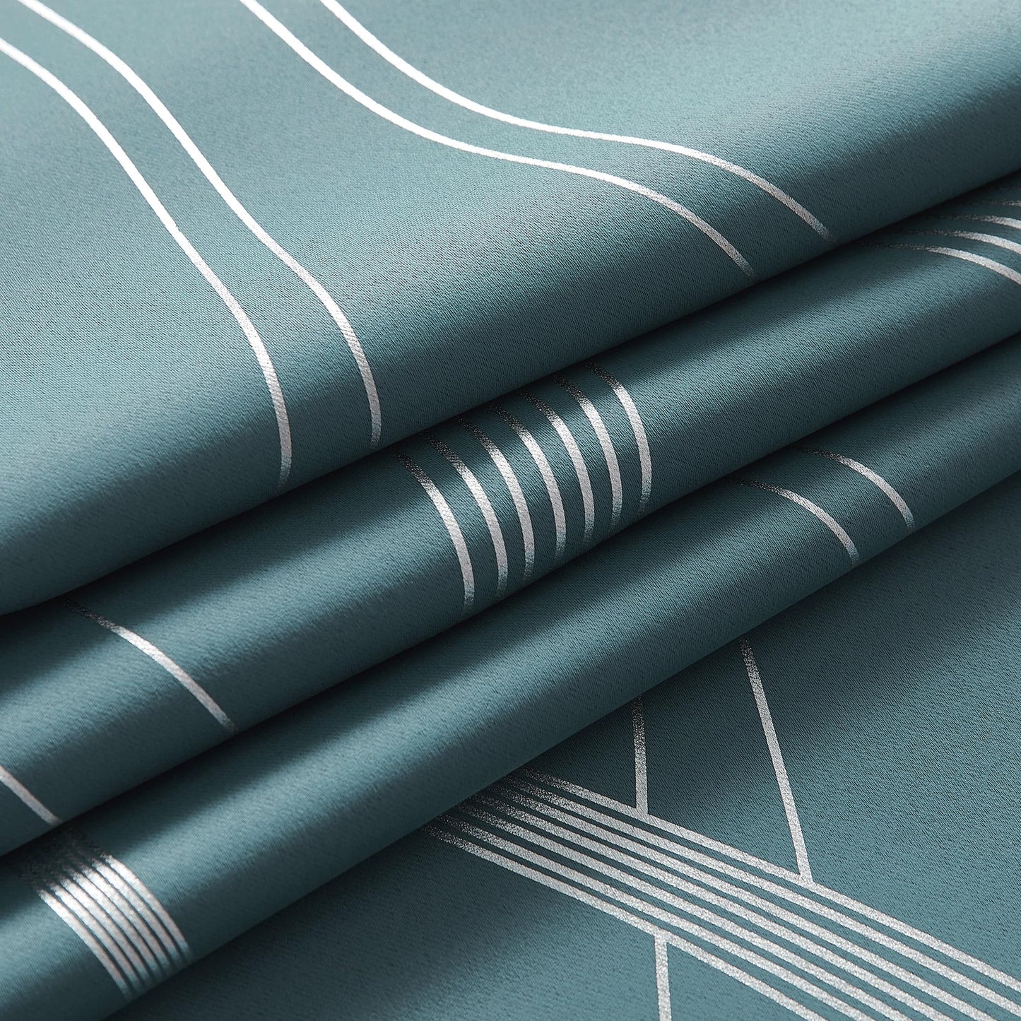 NICETOWN 100% Blackout Curtains Panels for Living Room, Greyish Blue, 52" Wide x 84" Long, 2 Panels, Sound Reducing Thermal Insulated Wave Line Foil Print Design Curtains for Patio Sliding Glass Door