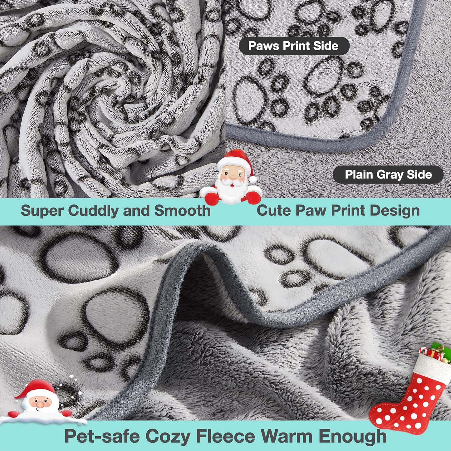 Stuffed Premium Soft Dog Blanket, with Flannel Grey Cute Paw Print, 43 * 66 inches Medium Large Size, Self Warming Cat Blanket Puppy Supplies Dog Products Stuff Essentials