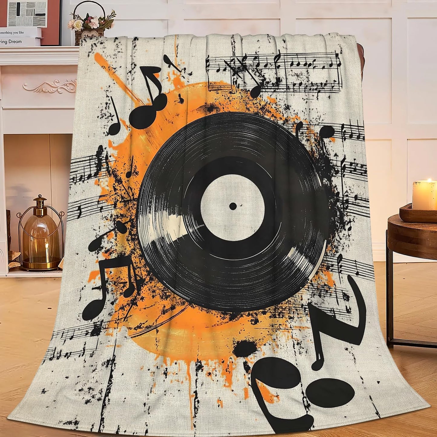 Record Music Throw Blanket Phonograph Blankets Disk Fleece Plush Super Soft Cozy Warm Lightweight Musical Instrument Decor Gifts for Boys Girls Kids Adults Men Women 40" x 50"