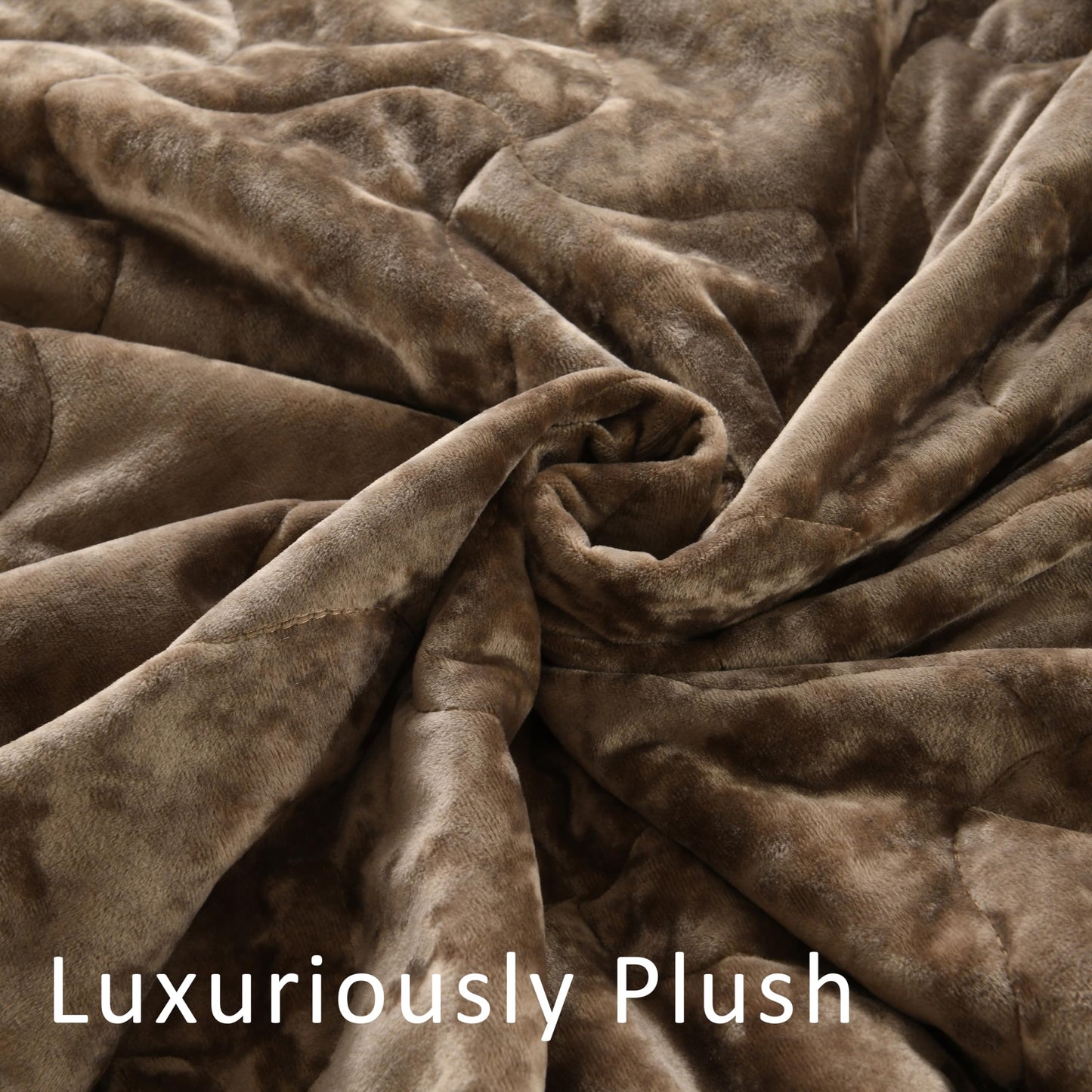 Homzard Luxury Velvet Quilt Set Queen Size Bedding, Mocha Brown Comforter Set, Ultra-Soft Striped Channel Stitch All Season Comforter, Thermal Bedspread Coverlet with 2 Pillow Shams