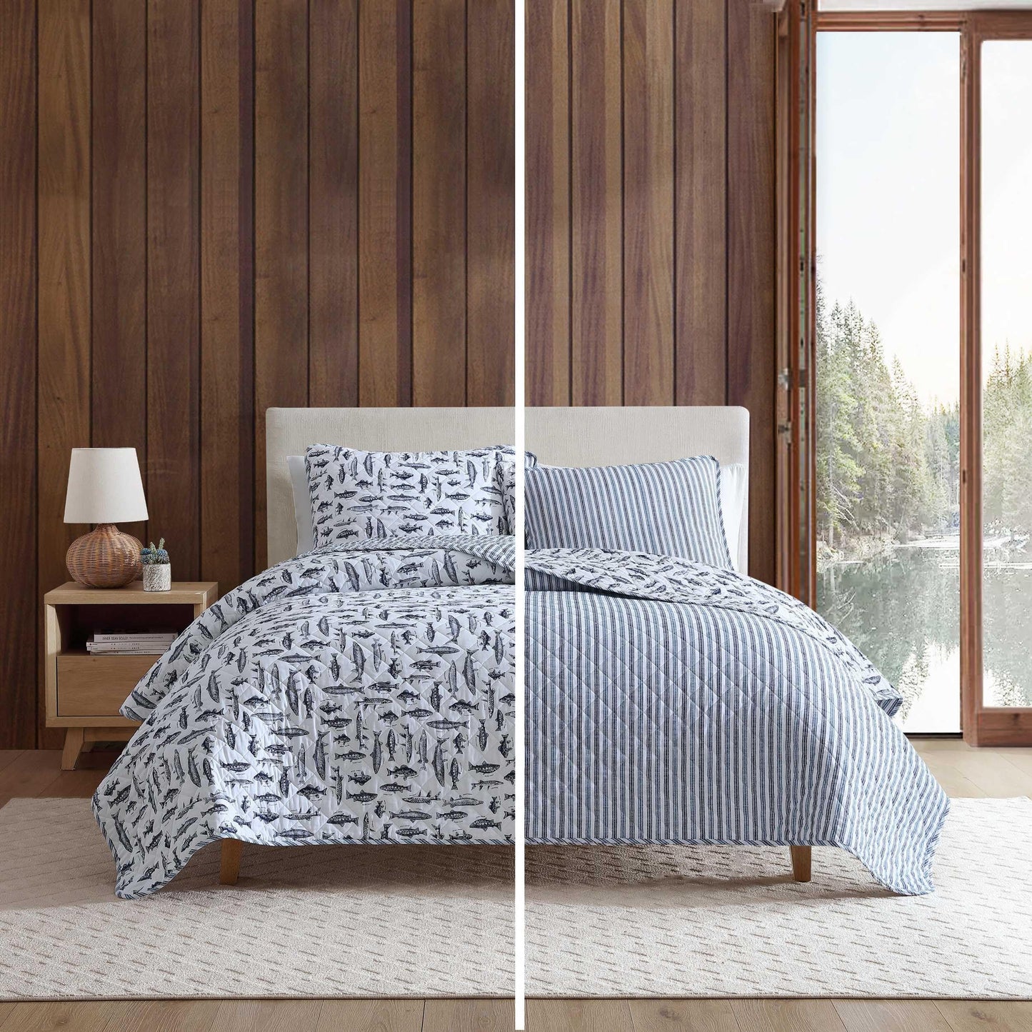 Eddie Bauer - Quilt Set, Super Soft Bedding with Matching Shams, Silky Smooth & Breathable, Classic Home Essentials (Wes Fish Blue, Full/Queen)