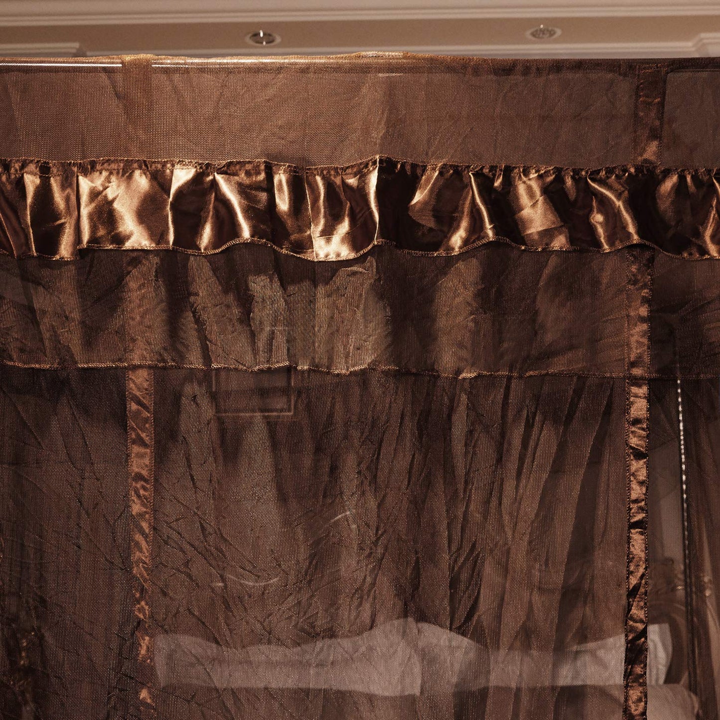 Mengersi 4 Corners Post Canopy Bed Curtains Canopy for Bed King Size - Royal Luxurious Mosquito Net Bedroom Decor (King, Coffee)