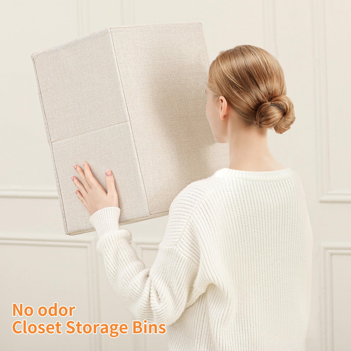 tulinstiraga Linen Folding Storage Bins, 3 Pack Large Storage Baskets, Washable, Clothing Storage Bins with Handle, Closet Organizer for Storage Sweater,Sheets(Beige, 18½"x11 x8½)