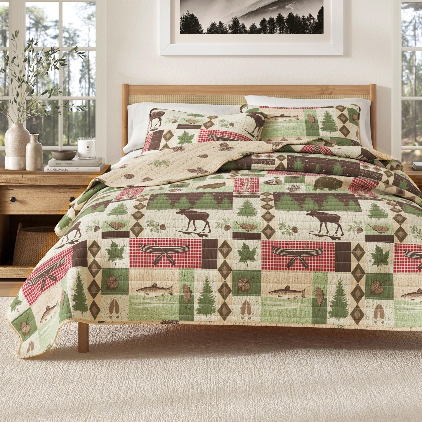 Great Bay Home Lodge Quilt Set - 3-Piece Full/Queen Size Rustic Bedding Set - Lightweight, All-Season, Reversible Bedspread (Lodge Patchwork)