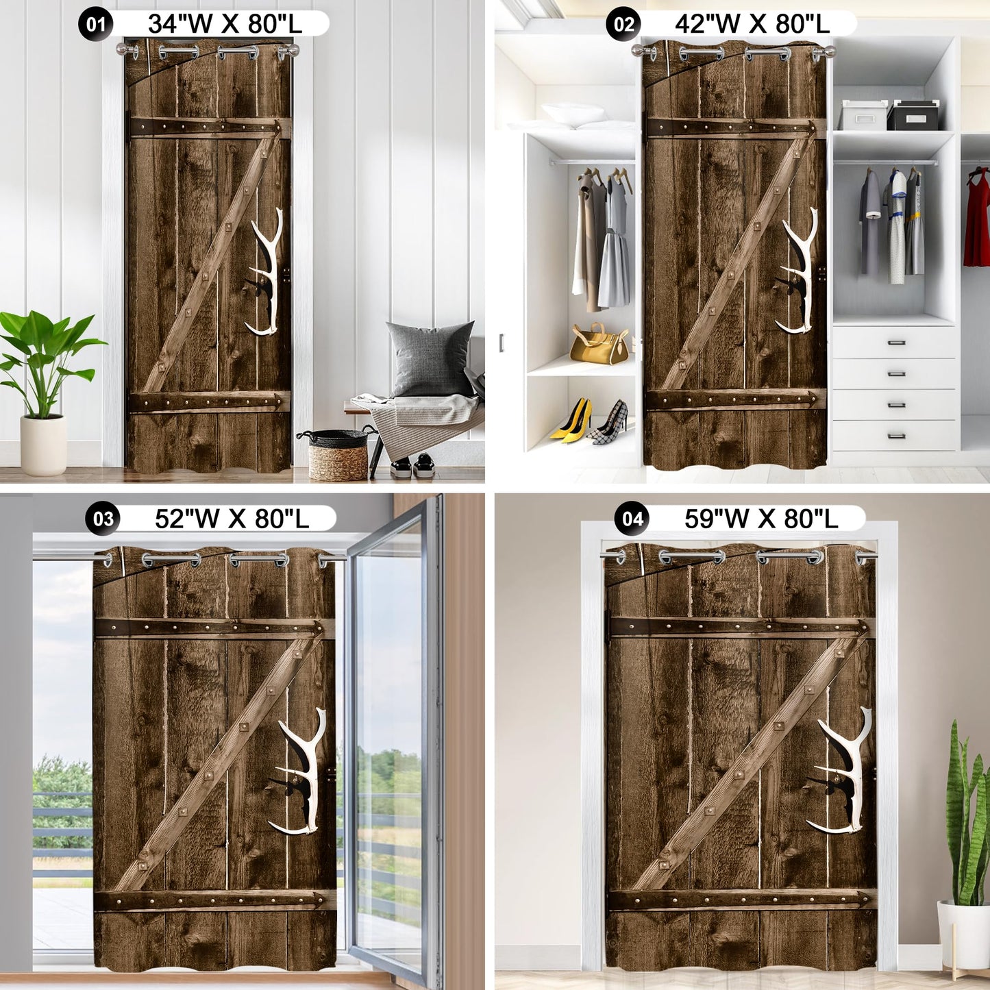 Barn Wood Door Curtains for Doorways, Rustic Village Art Antique Country Blackout Curtain for Kids Bedroom Closet, Grommet Thermal Insulated Privacy Door Drapes for Room Divider, 34"W x 80"L