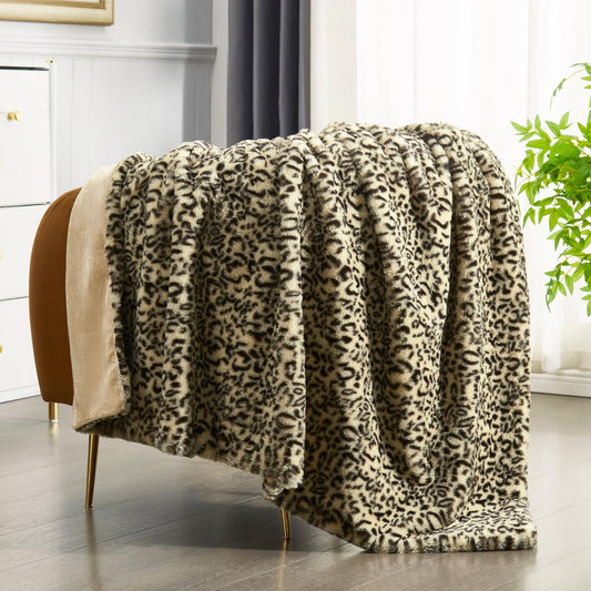 JONIYEAR Decorative Brown Leopard Print Faux Rabbit Fur Throw Blanket for Couch 50" x 60",Double Sided Soft Thick Warm Cheetah Blankets for Winter, Cute Cozy Plush Animal Printed Blanket for Women