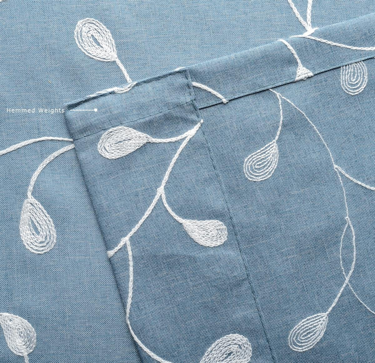 MIUCO Floral Embroidered Semi Sheer Curtains Faux Linen Grommet Window Curtain for Living Room 52 x 84 Inch 2 Panels, Dusty Blue