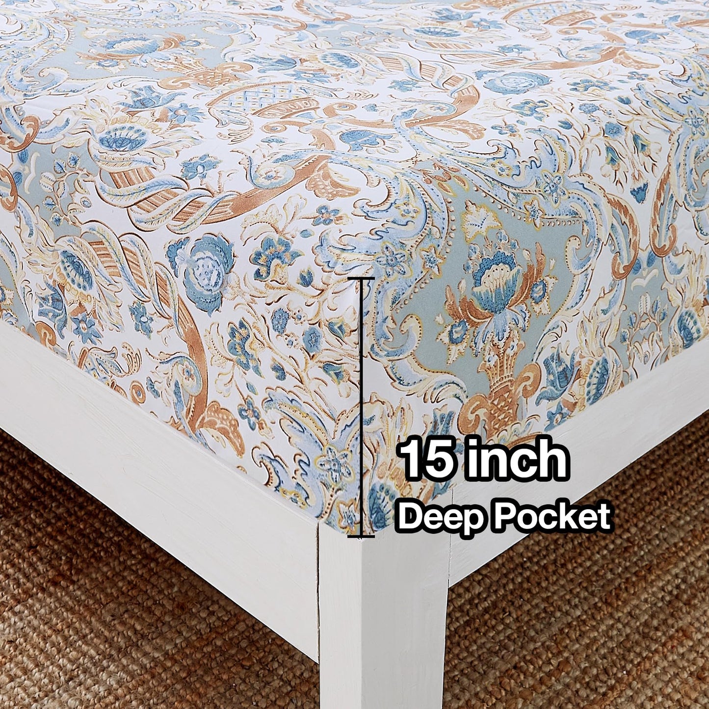 JSD Paisley Printed Sheet Set Full Size, 4 Piece Soft Pattern Microfiber Sheets Extra Deep Pocket
