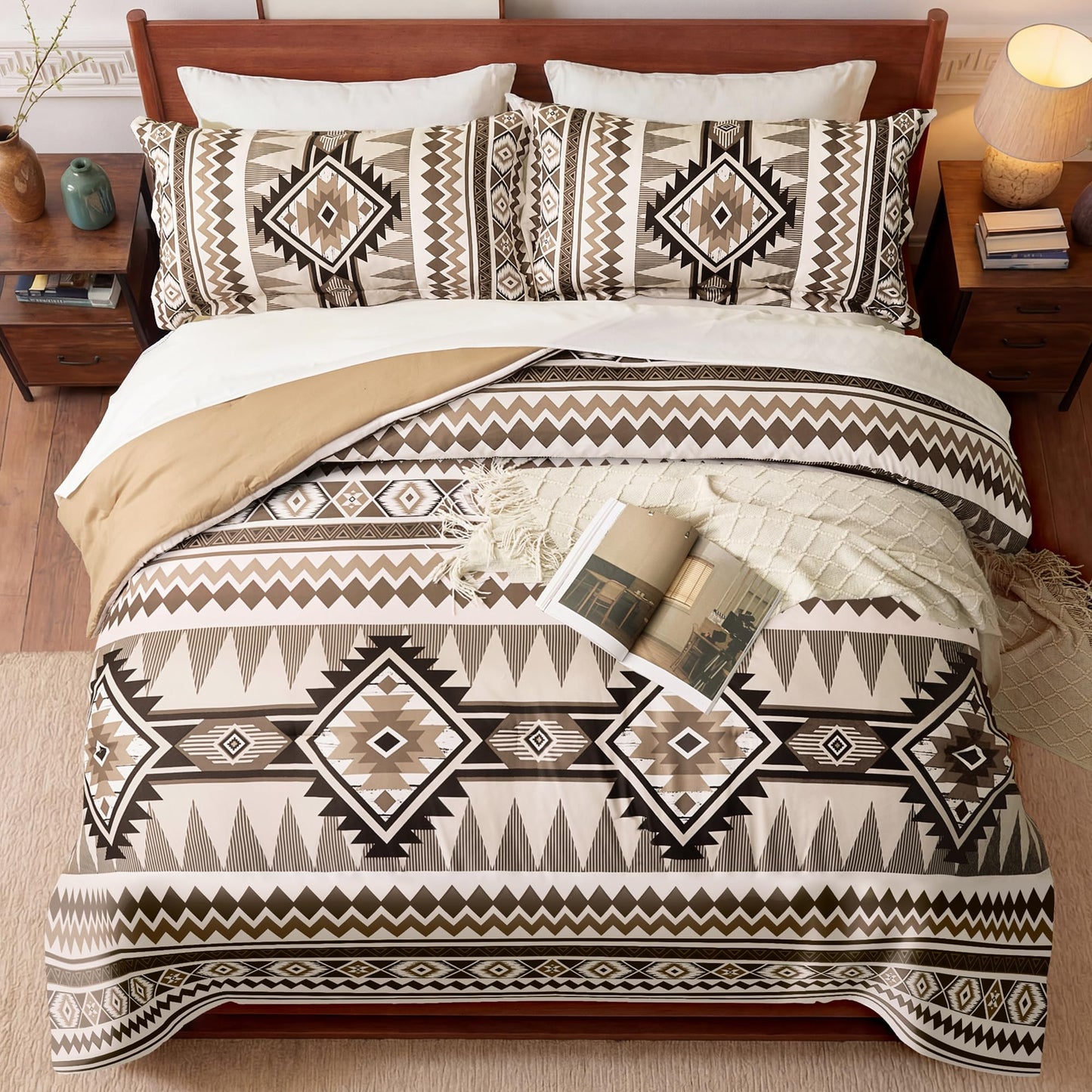 Tyrot Brown King Size Comforter Set – 3 Piece Boho Aztec Western Bedding Sets, Soft Lightweight Comforter for All Seasons, Southwestern Style, 1 Comforter & 2 Pillow Shams