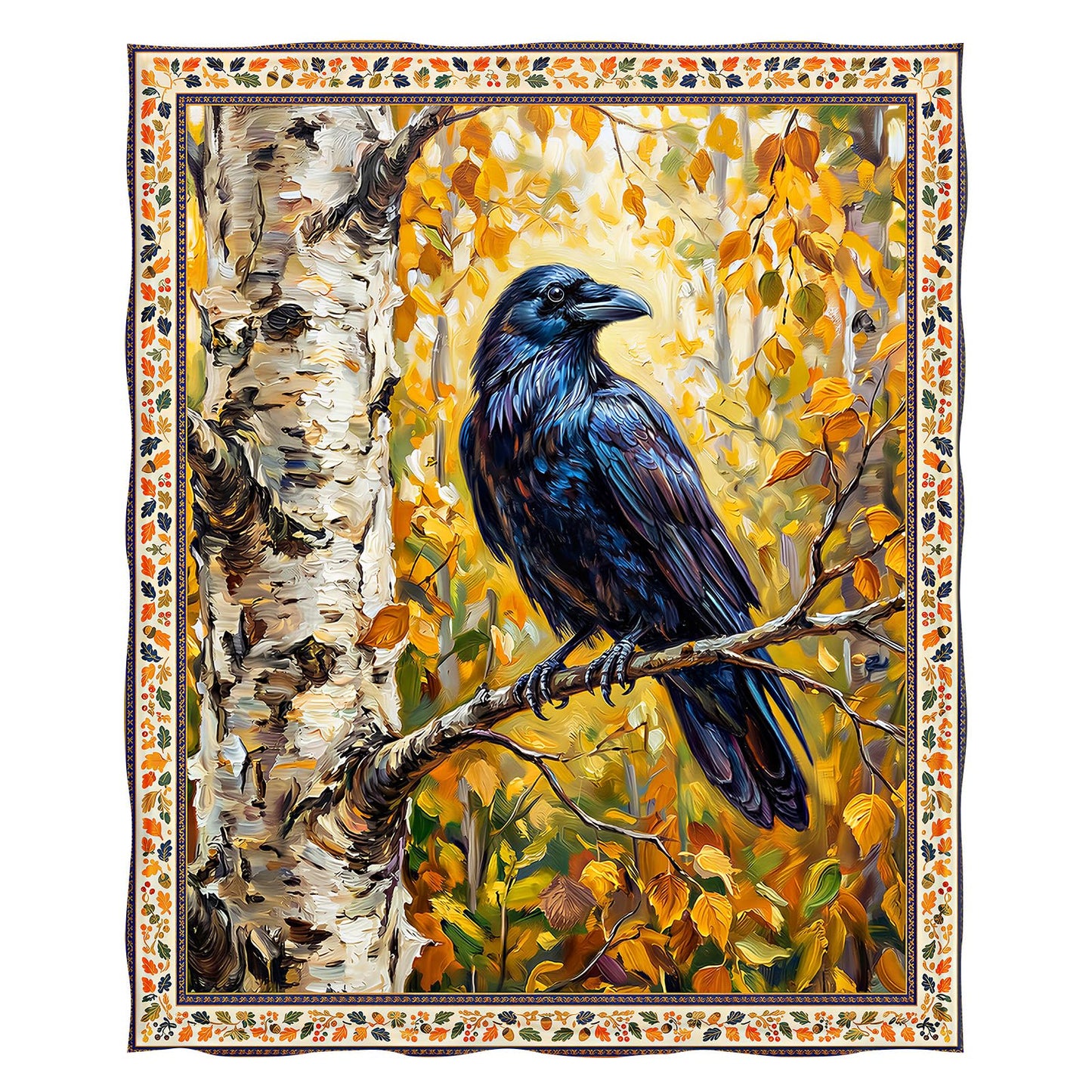 LevensWoodland Oil Painting Autumn Raven Flannel Throw Blanket 50x60 | Soft Lightweight Cozy Decorative Blanket for Gift, Living Room, Couch, Dorm, Office, Car, Camping, Nap
