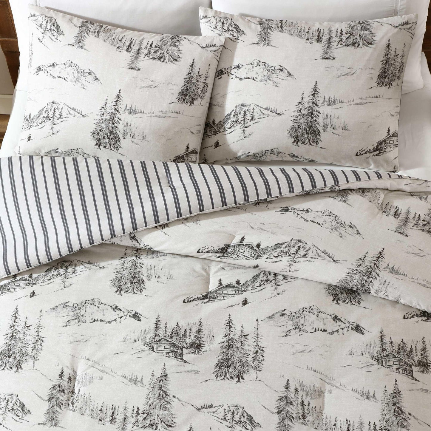 Eddie Bauer - Queen Duvet Cover Set with Shams, Cotton Percale Bedding, Reversible, Center Closure, Rocky Mountain Cabin Grey