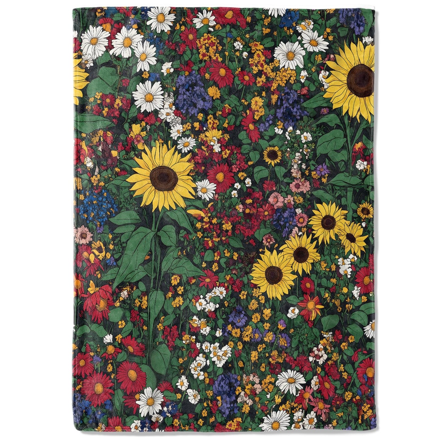 coedoaes Wildflower and Sunflower Fleece Blanket - 50x60in Lush Garden Floral Flower Nature Throw Blankets,Soft Cozy Lightweight, Ideal for Living Room Home Decor and Kids Women Girls Spring Gifts