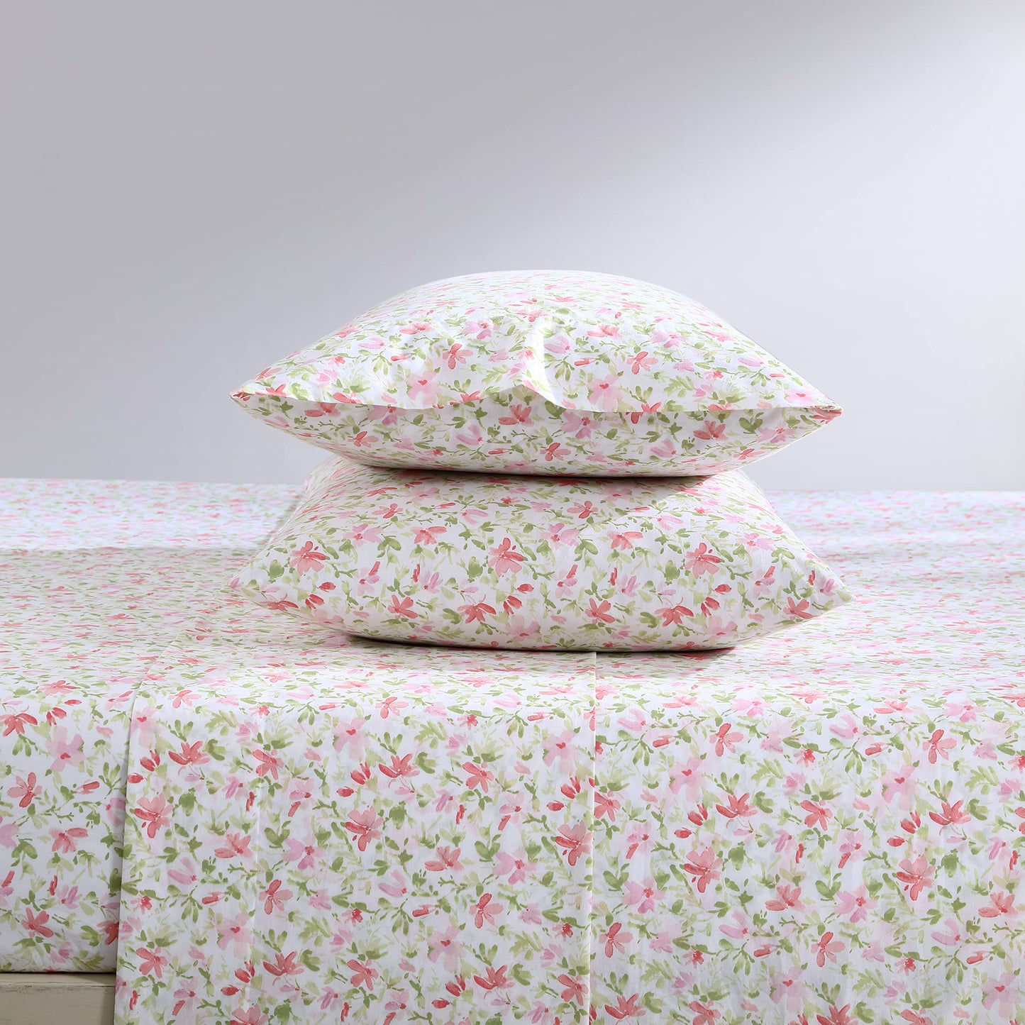 Laura Ashley – Twin Size Sheet Set, Crisp & Lightweight Cotton Percale Bedding with Fitted Sheet and Pillowcase, Floral Room Decor, Deep Pocket, College Dorm Room Essentials (Norella Pink)