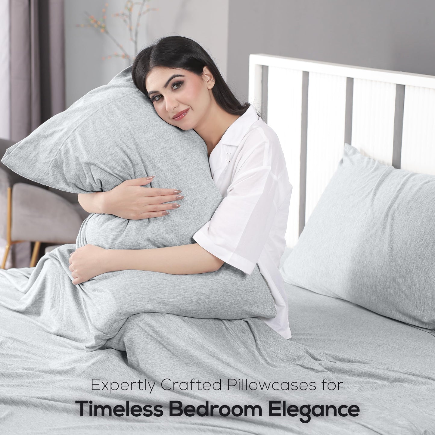 Utopia Bedding Jersey Knit King Sheets Set – 4 Piece Cotton Jersey Sheets, Ultra Soft T-Shirt Feel, Breathable & Stretchy Bed Sheet Set, Heather Light Grey