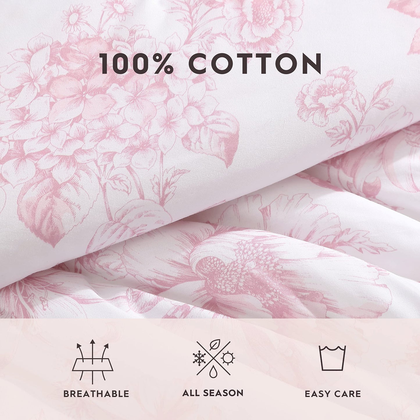 Laura Ashley – Queen Comforter Set, Soft Bedding with Matching Shams, Reversible Floral Room Decor, College Dorm Room Essentials (Delphine Pink)