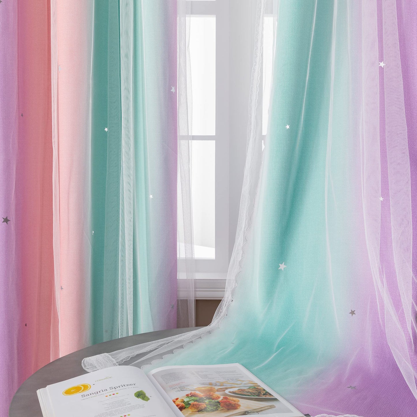 XiDi Curtains for Girls Bedroom Decor, Rainbow Blackout Curtains for Kids/Little Girl Room Decor, Unicorn Wall Decals,Pink Purple Green,63 x 34 inches,1 Panel