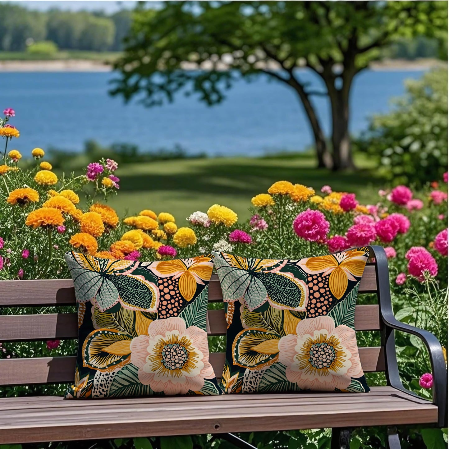 mellicoma Waterproof Outdoor Pillow Covers 18x18 Pack of 2 Bold Tropical Floral Pattern Throw Summer Outdoor Pillows for Garden Funiture Patio Home