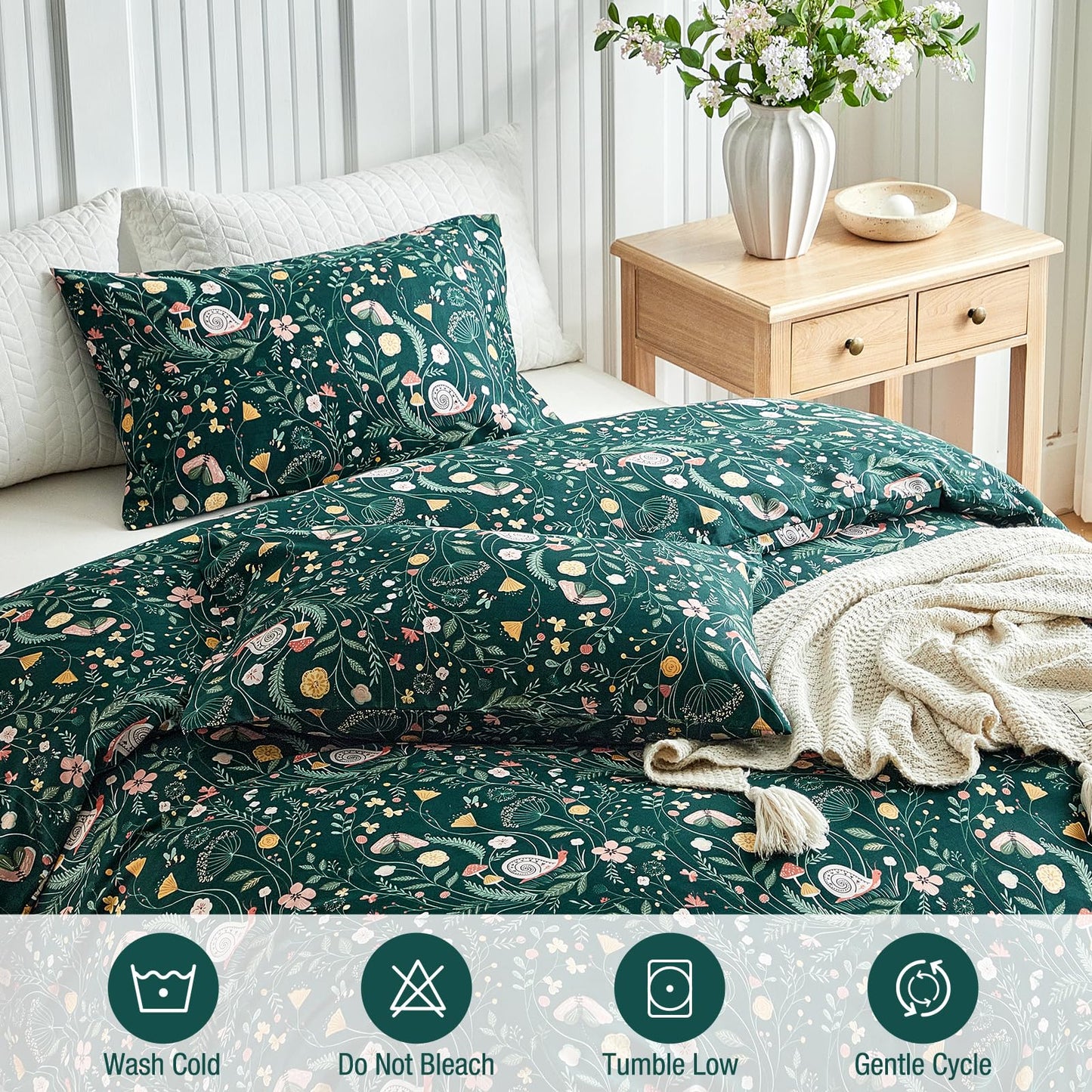 Lekesky King Size Reversible Duvet Cover, Duvet Cover King Size 3 Piece Insect World Microfiber Botanical Bedding Set with Zipper Closure 8 Corner Ties