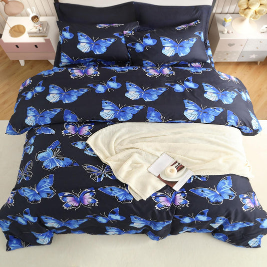SDIII Blue Butterfly Comforter Set Twin 3 Pieces, Soft Microfiber Lightweight Blue Butterfly Twin Bedding Set for Girls Kids and Teens All Season