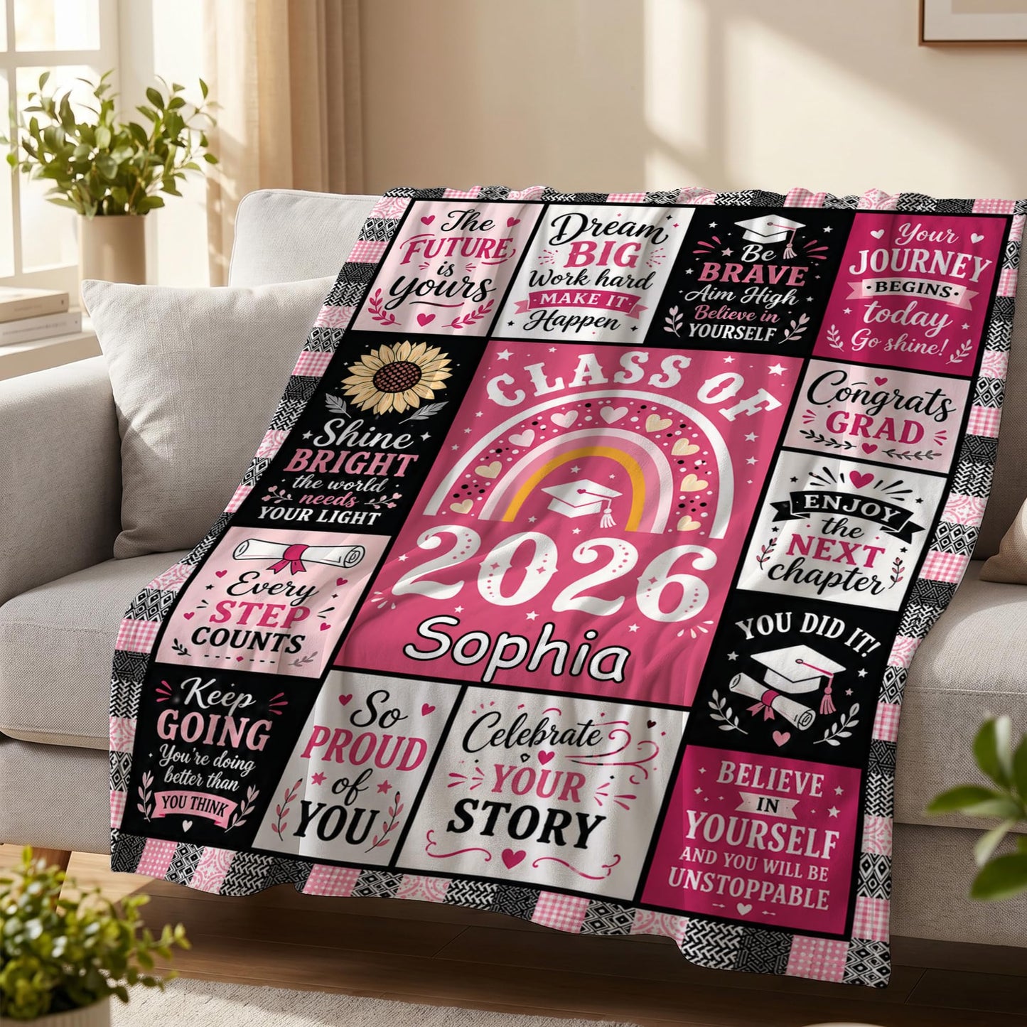 Ipplee Personalized Graduation Blanket 2026 - Custom Name Flannel Throw Blanket Class of 2026, Soft Fleece Grad Gifts for Daughter Son Her Him, College High School Graduation Decorations Keepsake