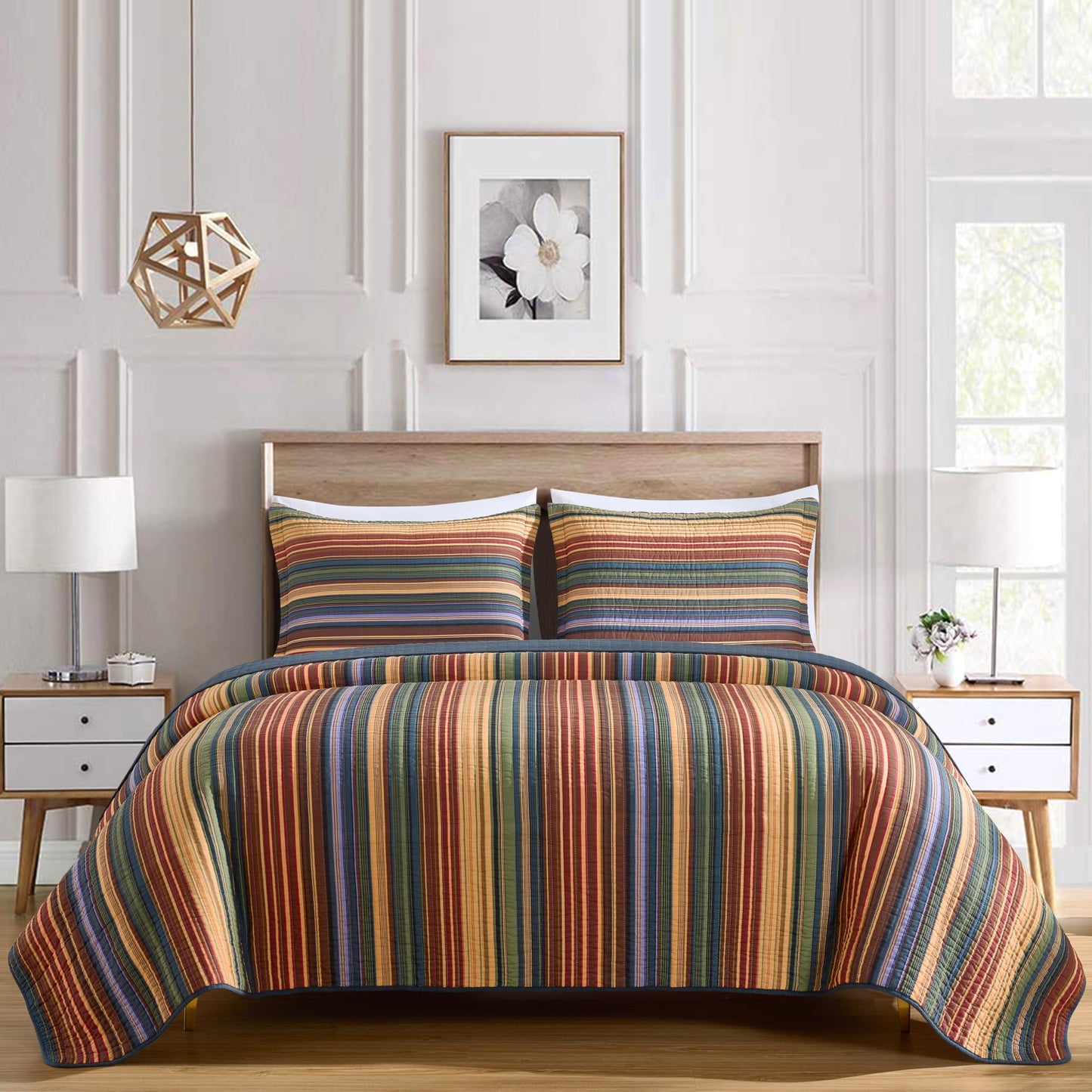 Chezmoi Collection Avery 2-piece Multi-Color Striped 100% Washed Cotton Quilt Set Twin Size