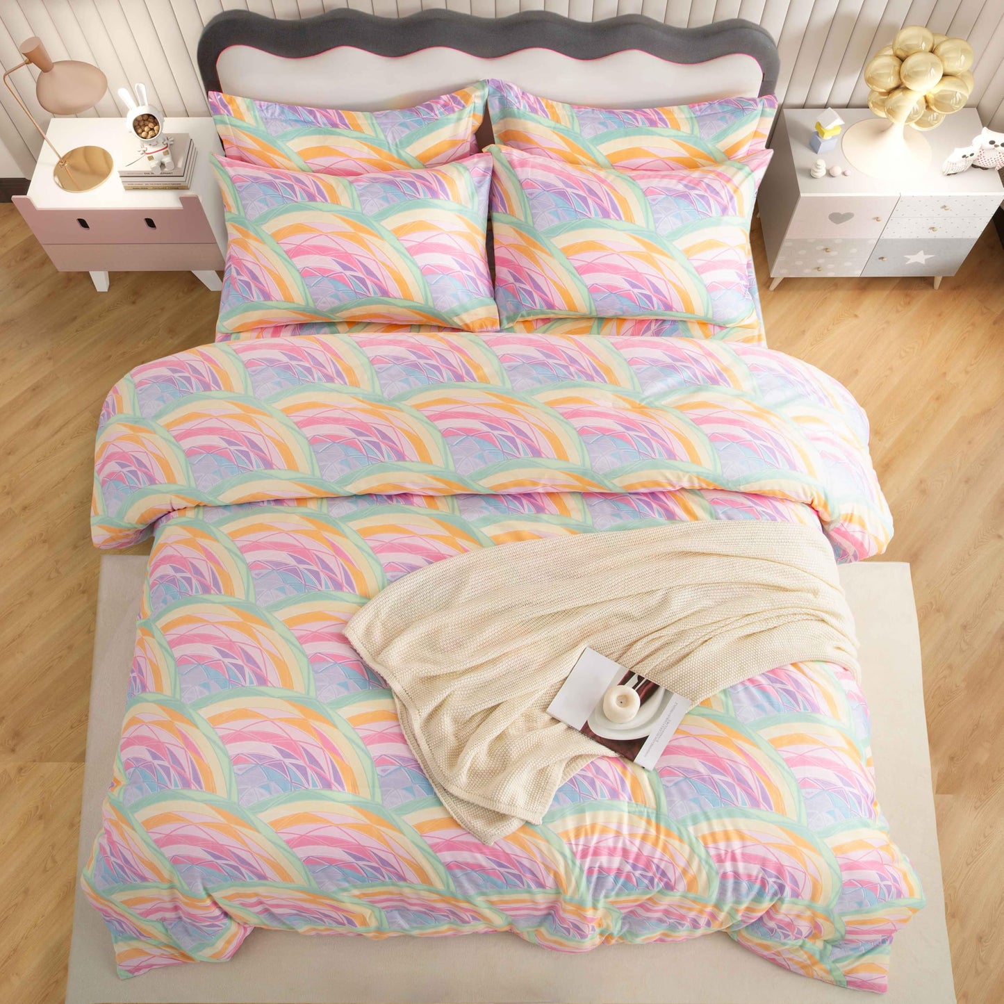 SDY 7 Piece Comforter Set,Soft Bedding Set for Girls，Boys and Kids,All Season Bedding with 1Comforter,1FittedSheet，1FlatSheet，2Pillowcases&PillowShams（Rainbow,Twin
