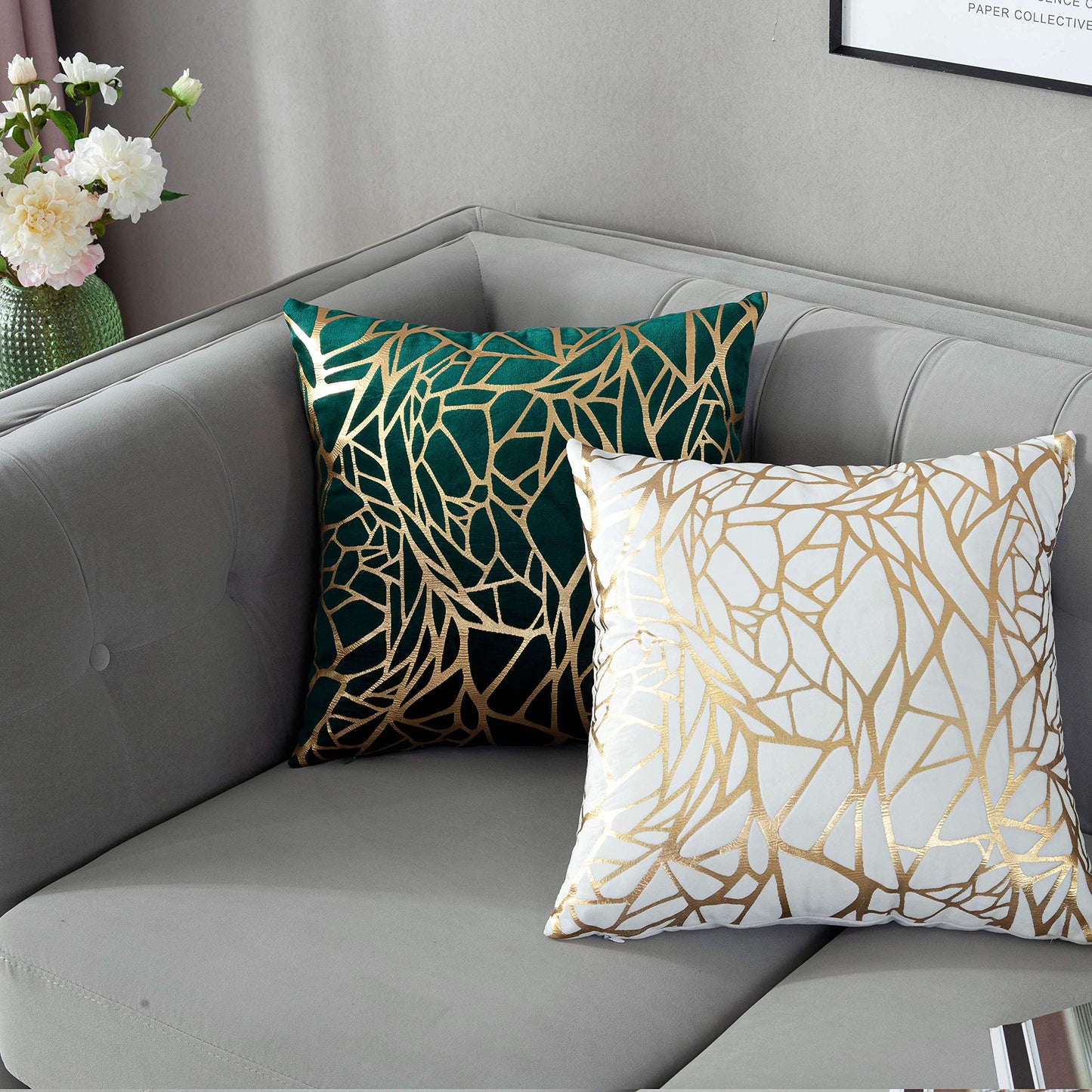TAOSON Pack of 2,Irregular Abstract Lines Geometric Bronzing Printed Cozy Soft Throw Pillow Cases Cushion Covers Shells for Sofa Couch Bed Home Decoration 18 x 18 Inches, Green and Gold