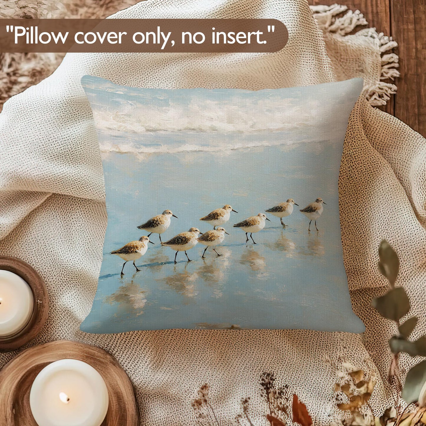 Lengues Coastal Beach Bird Pillow Covers 18x18 inches, Bird Lover Gifts Throw Pillow Covers, Coastal Ocean Beachy Sandpiper Decorative Pillowcases for Home Bed Bedroom Living Room Couch